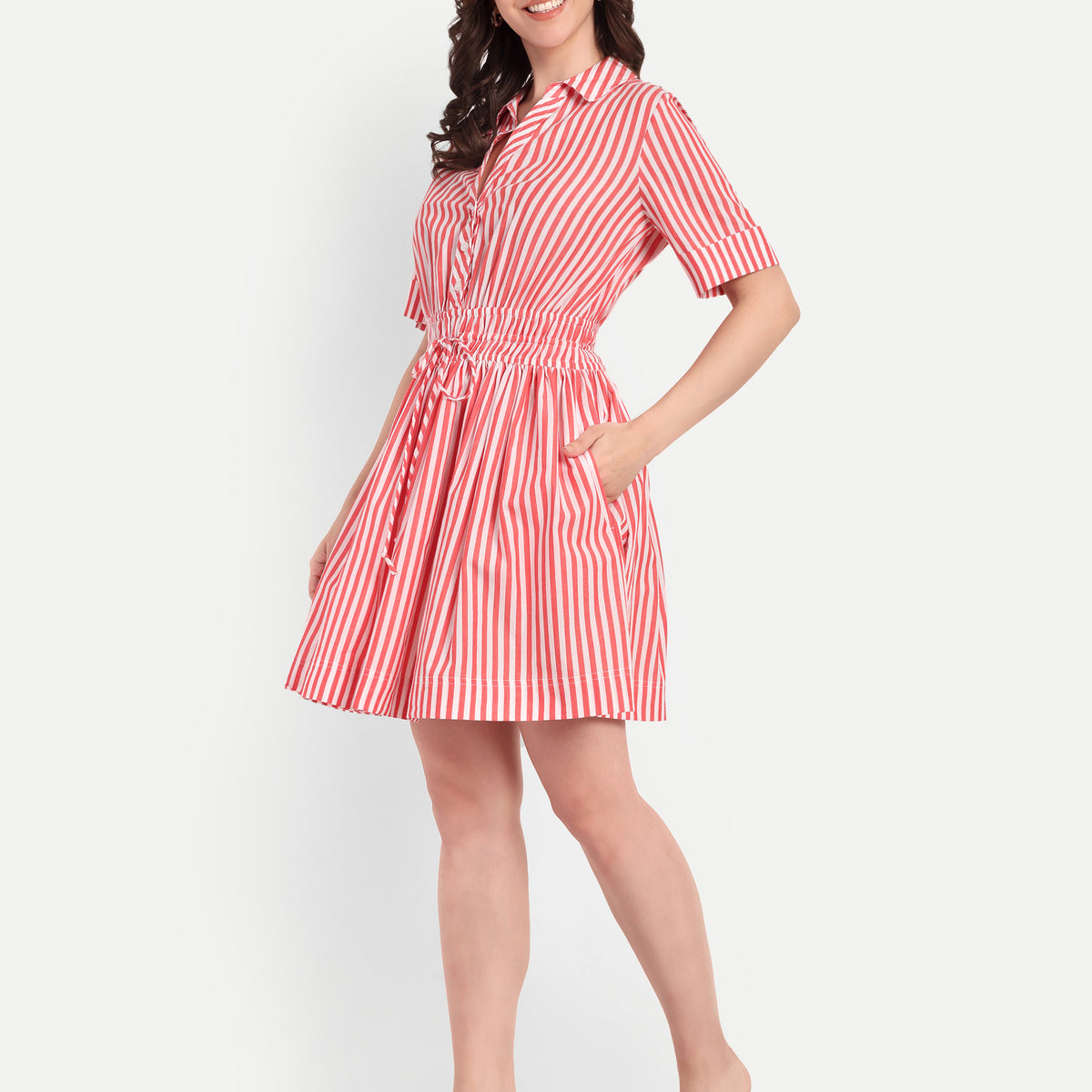 Red Candy Stripe Shirt Dress – Sunskaara Wholesale