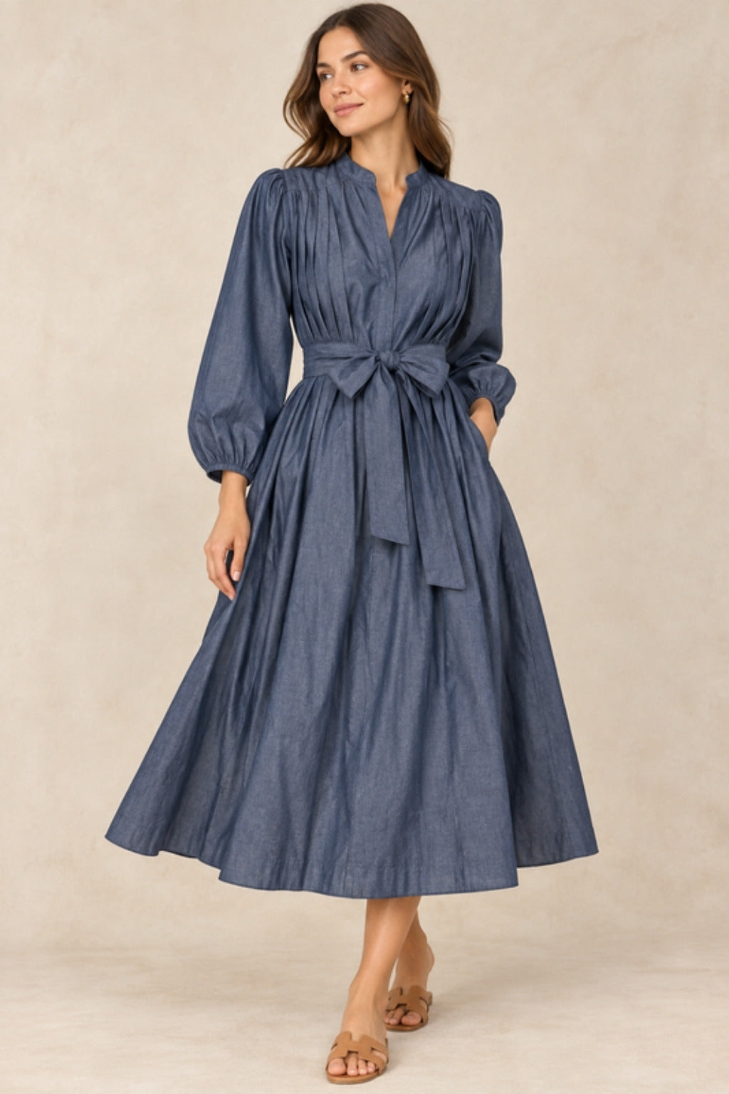Chambray Dress with tie waist
