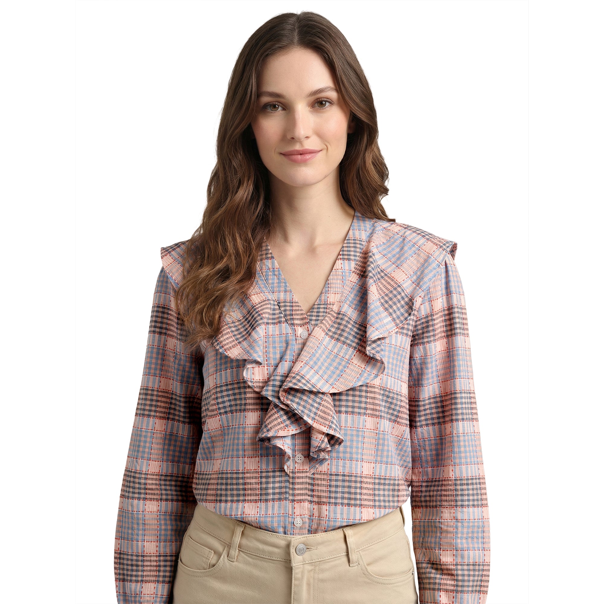 Soft Check Ruffle Top
