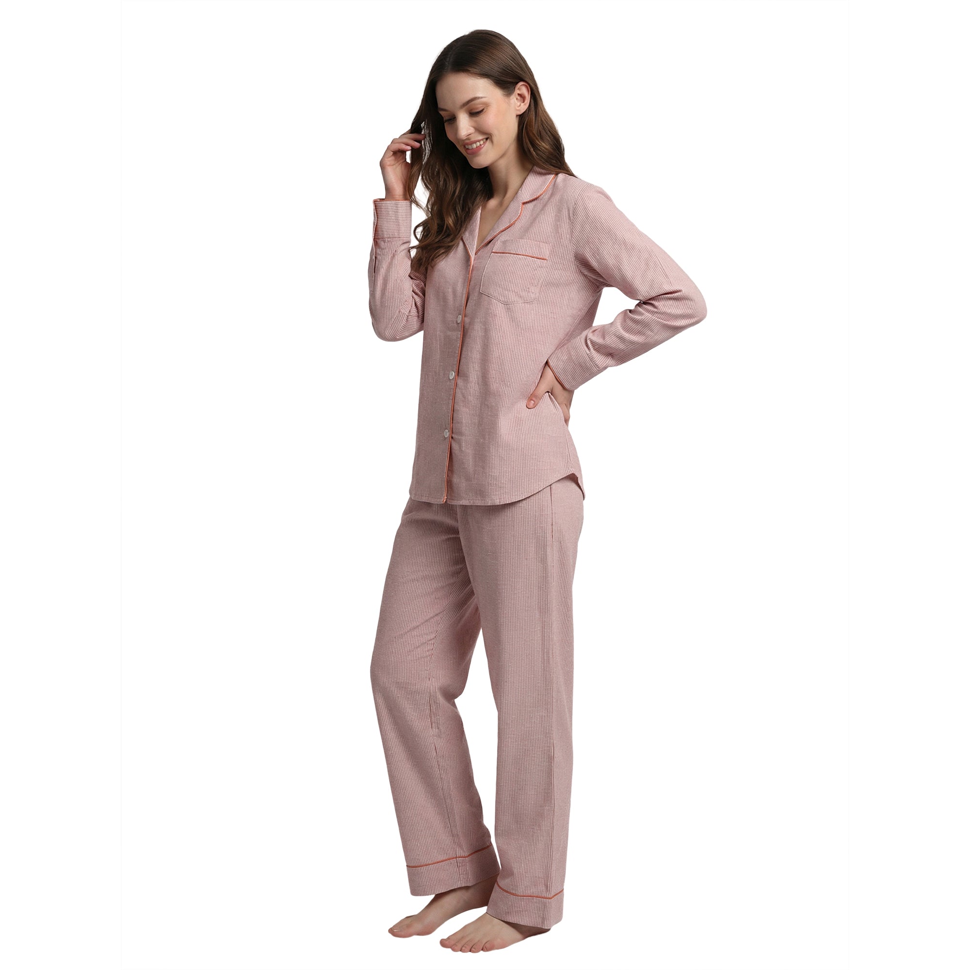 Blush Pink Classic Piped Pajama Set
