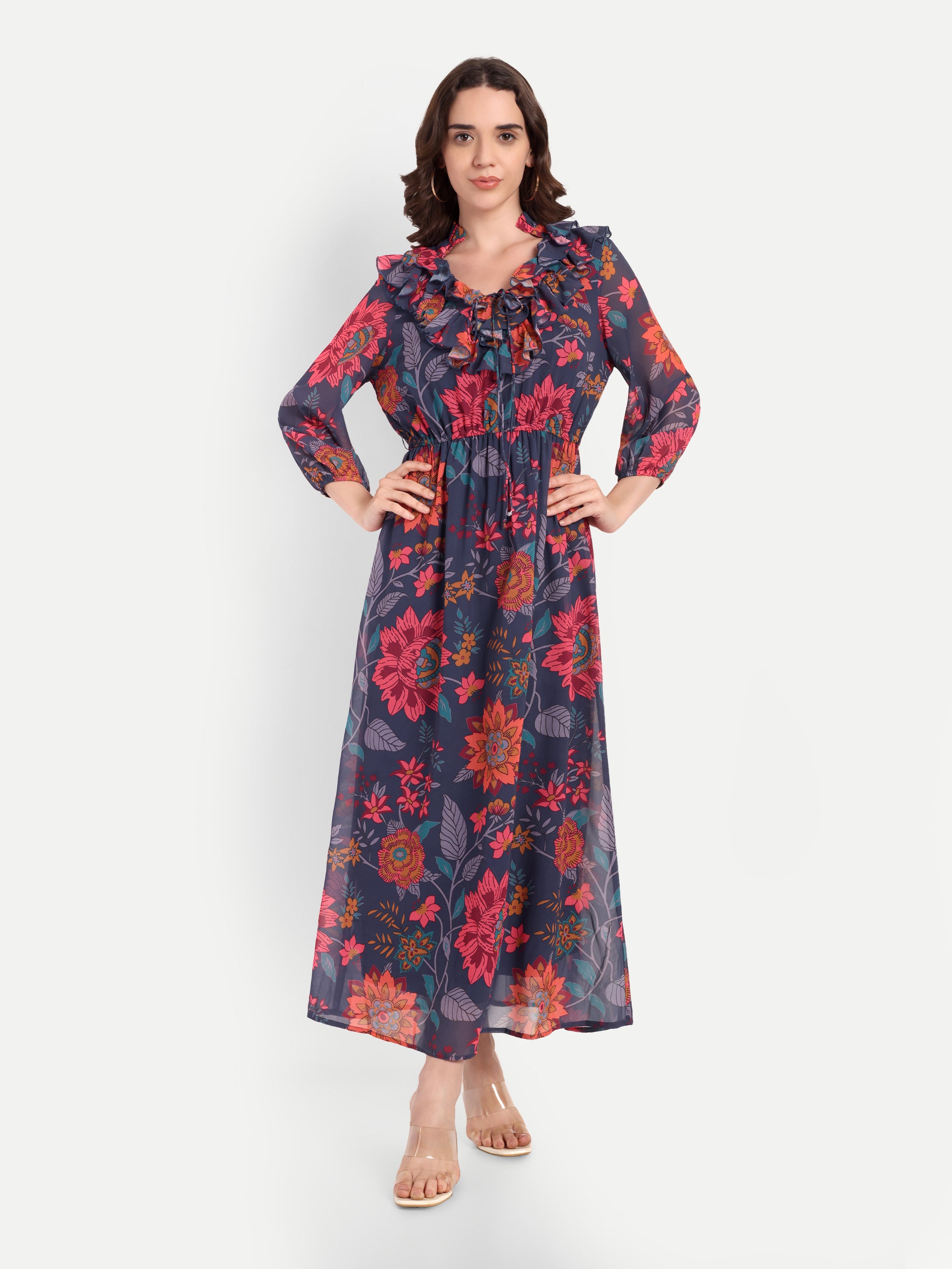 Midnight Bloom Georgette Maxi Dress