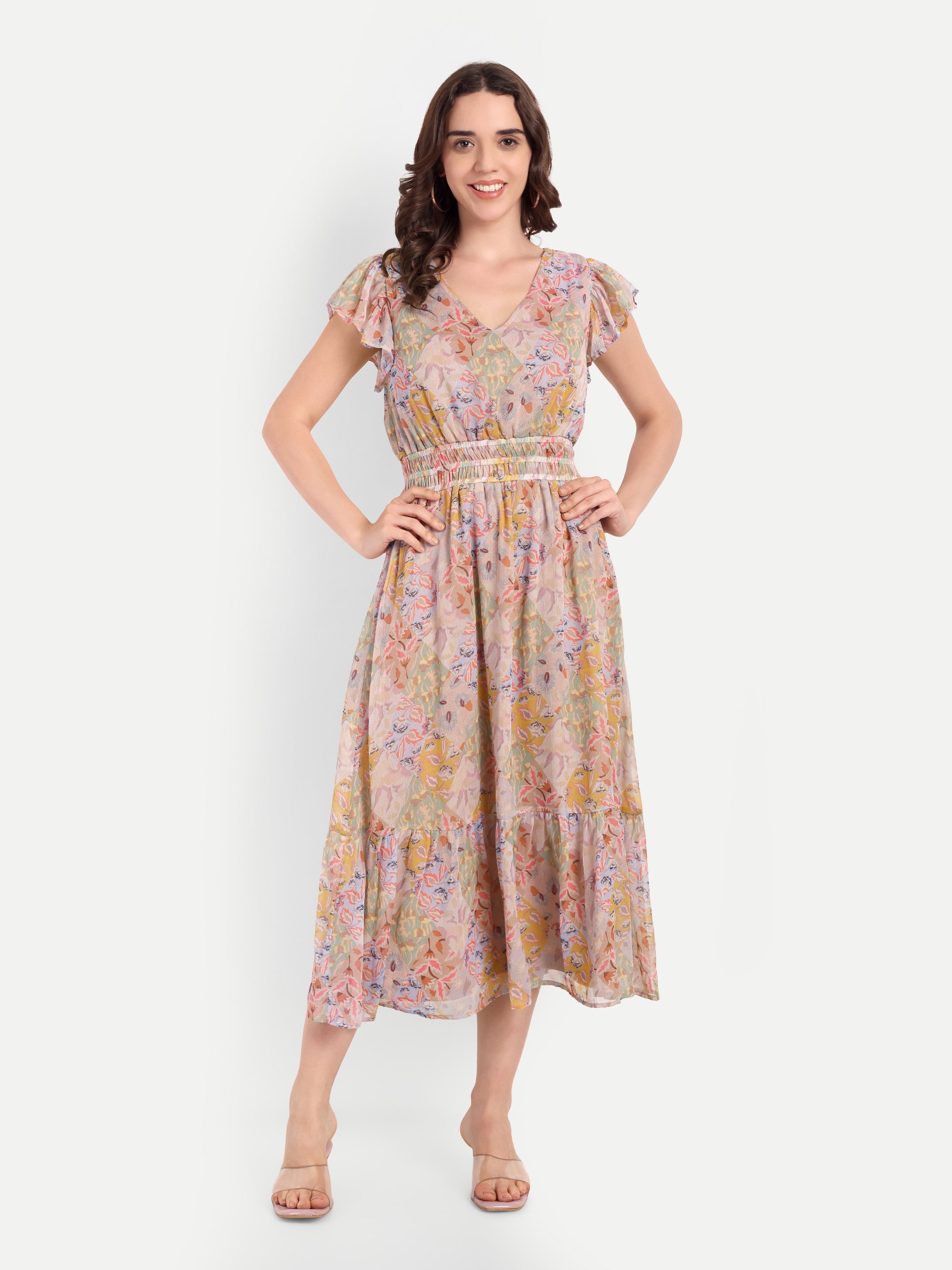Sunlit Meadow Printed Georgette Midi Dress