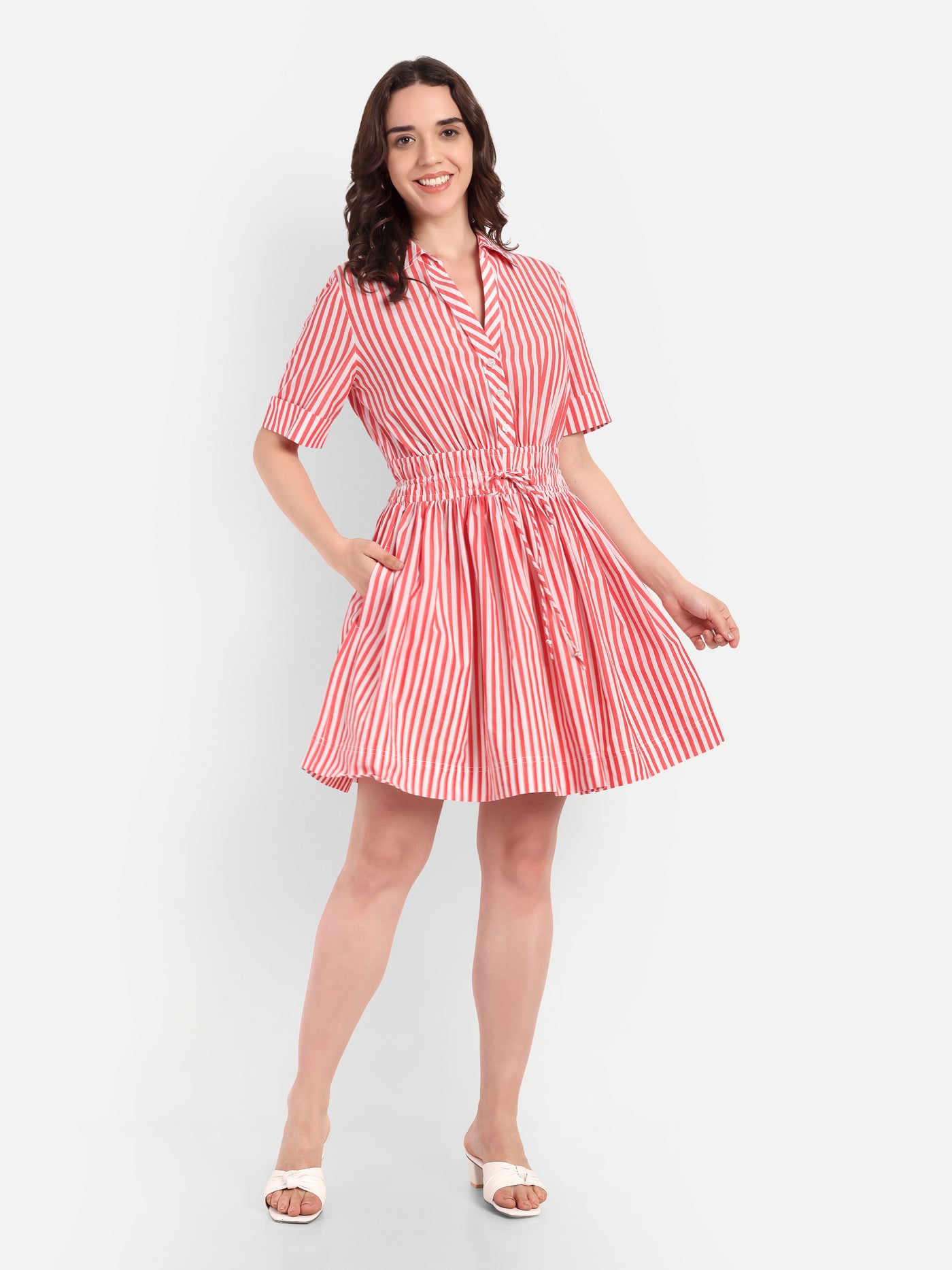 red white striped shirt dress Red Candy Stripe Shirt Dress Sunskaara Wholesale