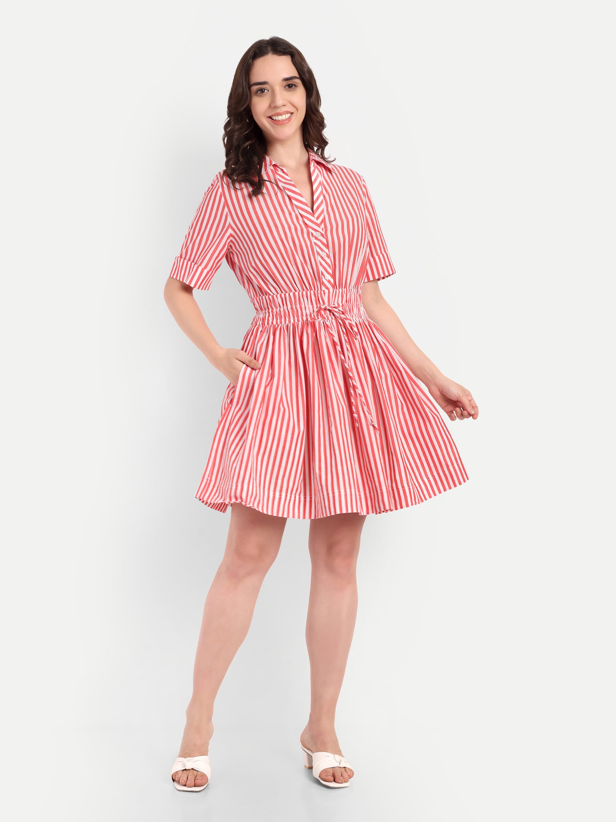 Red Candy Stripe Shirt Dress