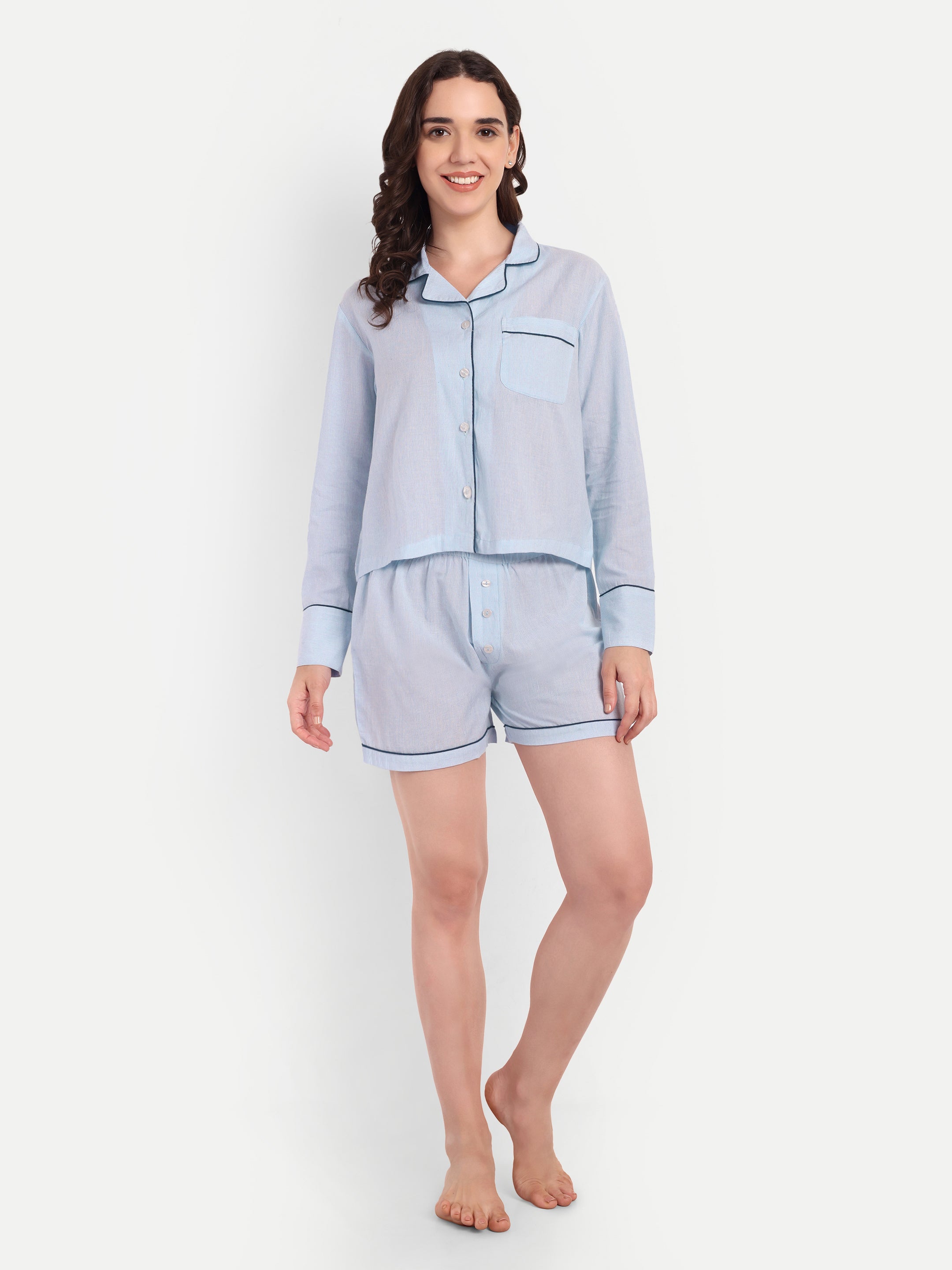 Blue Stripe Short Set