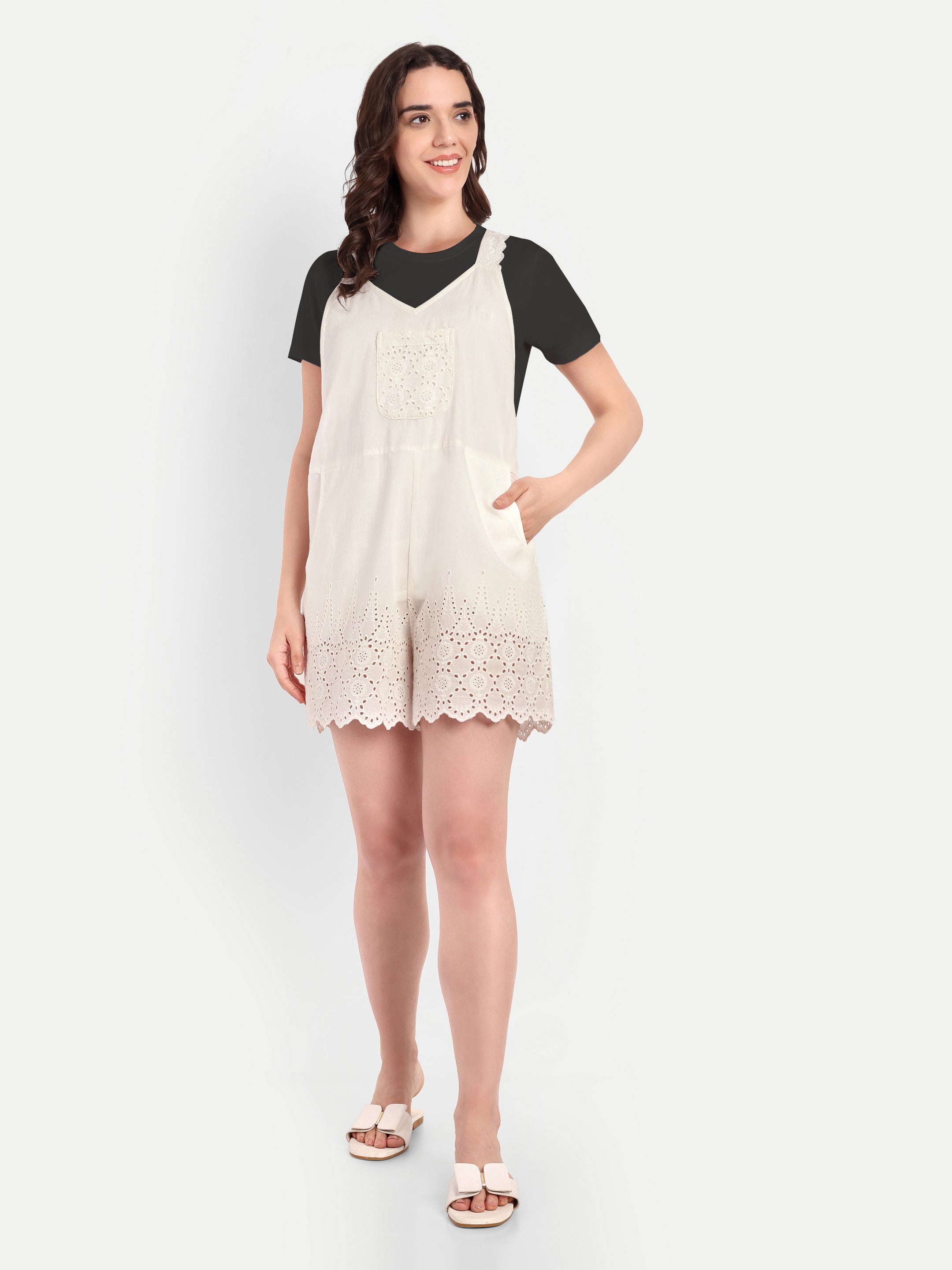 Ivory Eyelet Scallop Romper