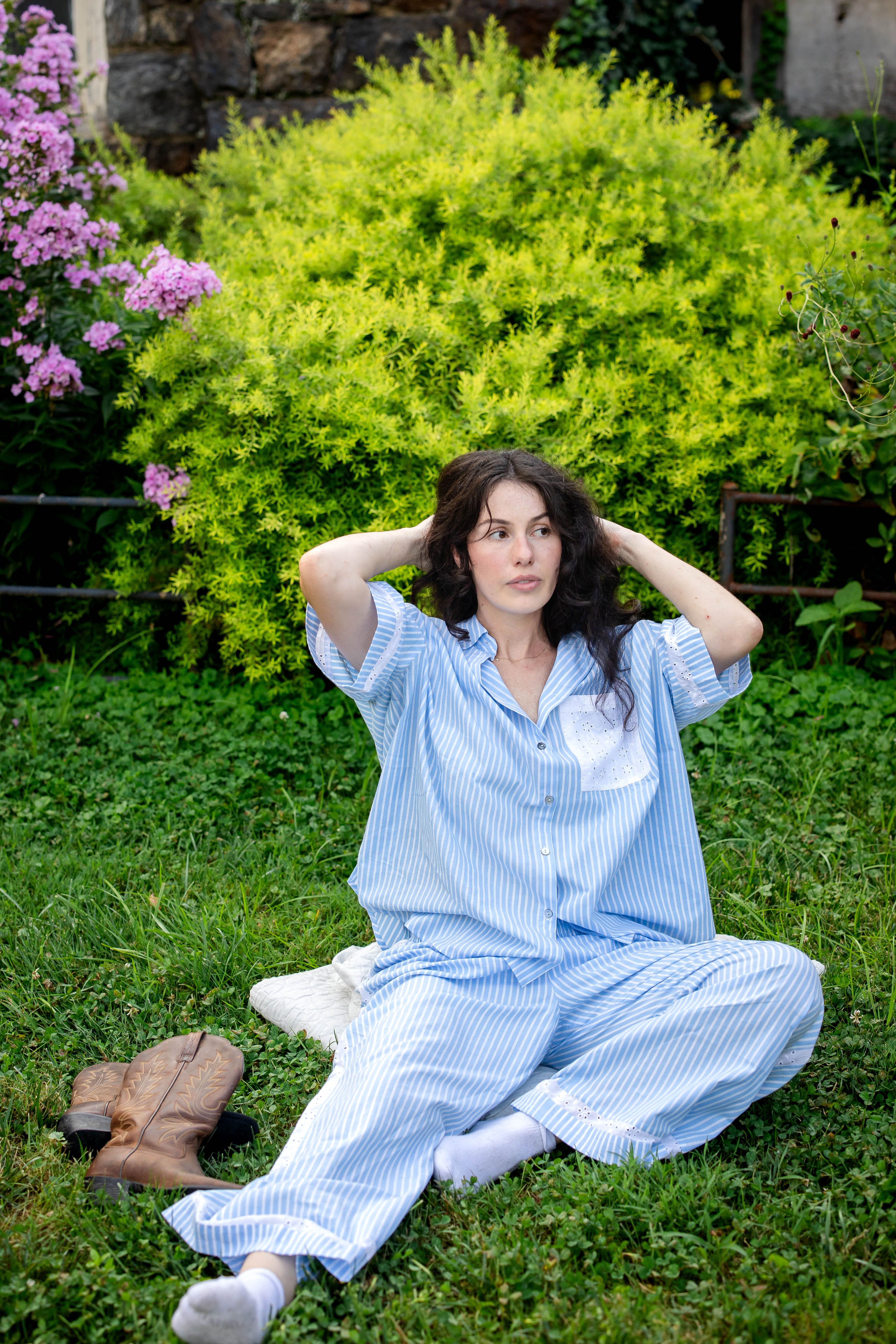 Blue Stripe Long Pajama Set