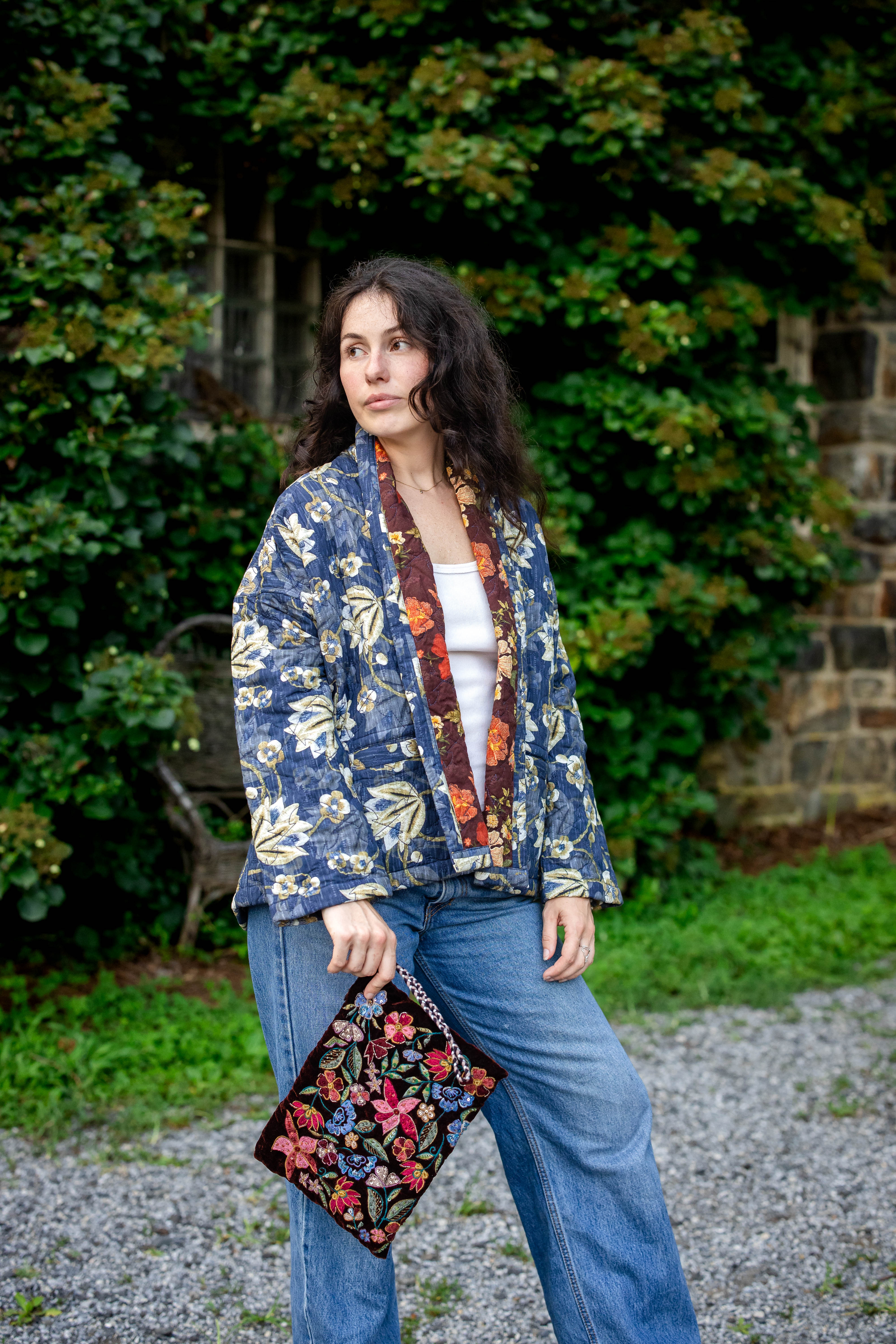 Autumn Leaf Quilted Jacket in Blue