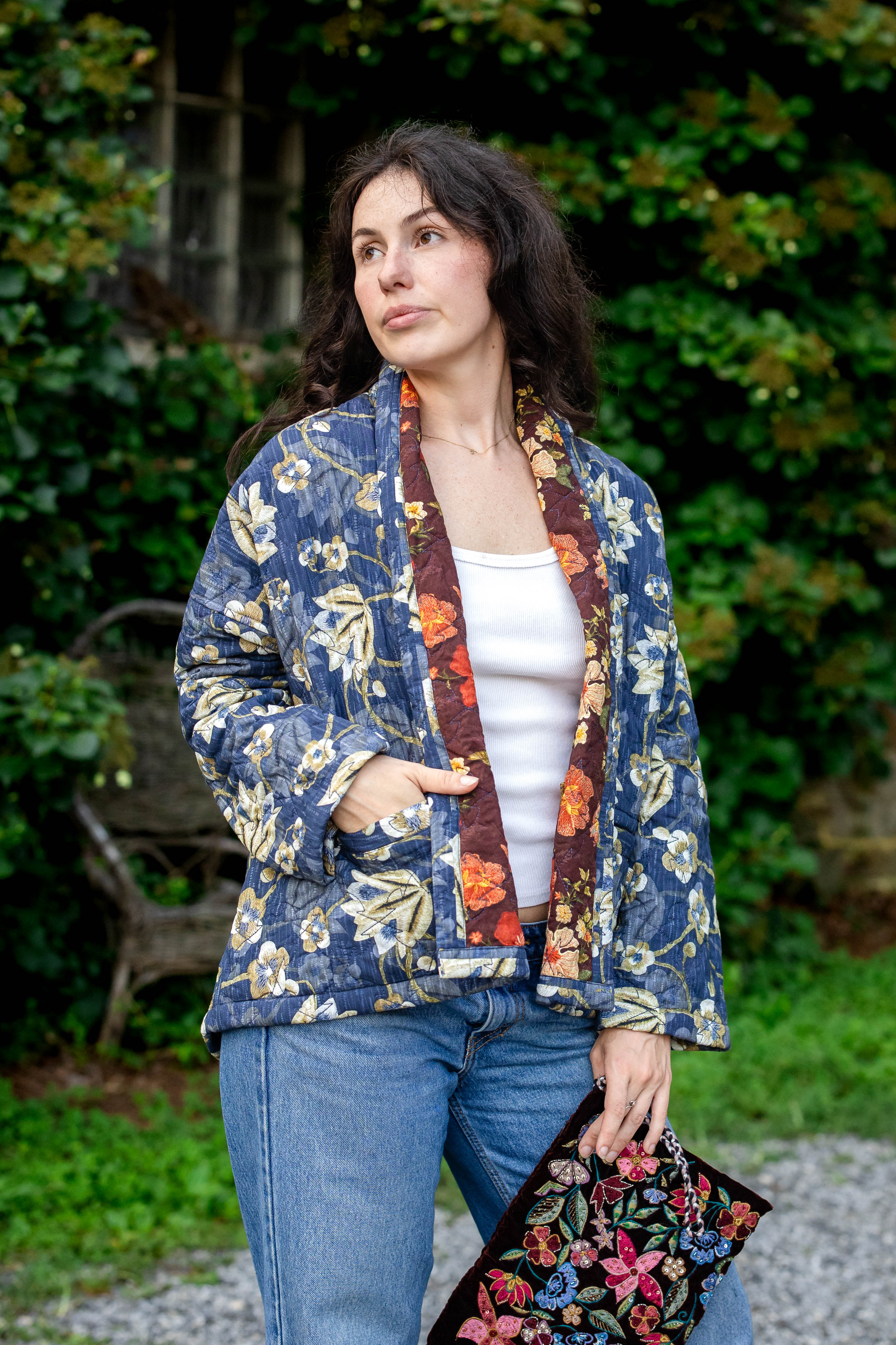 Autumn Leaf Quilted Jacket in Blue