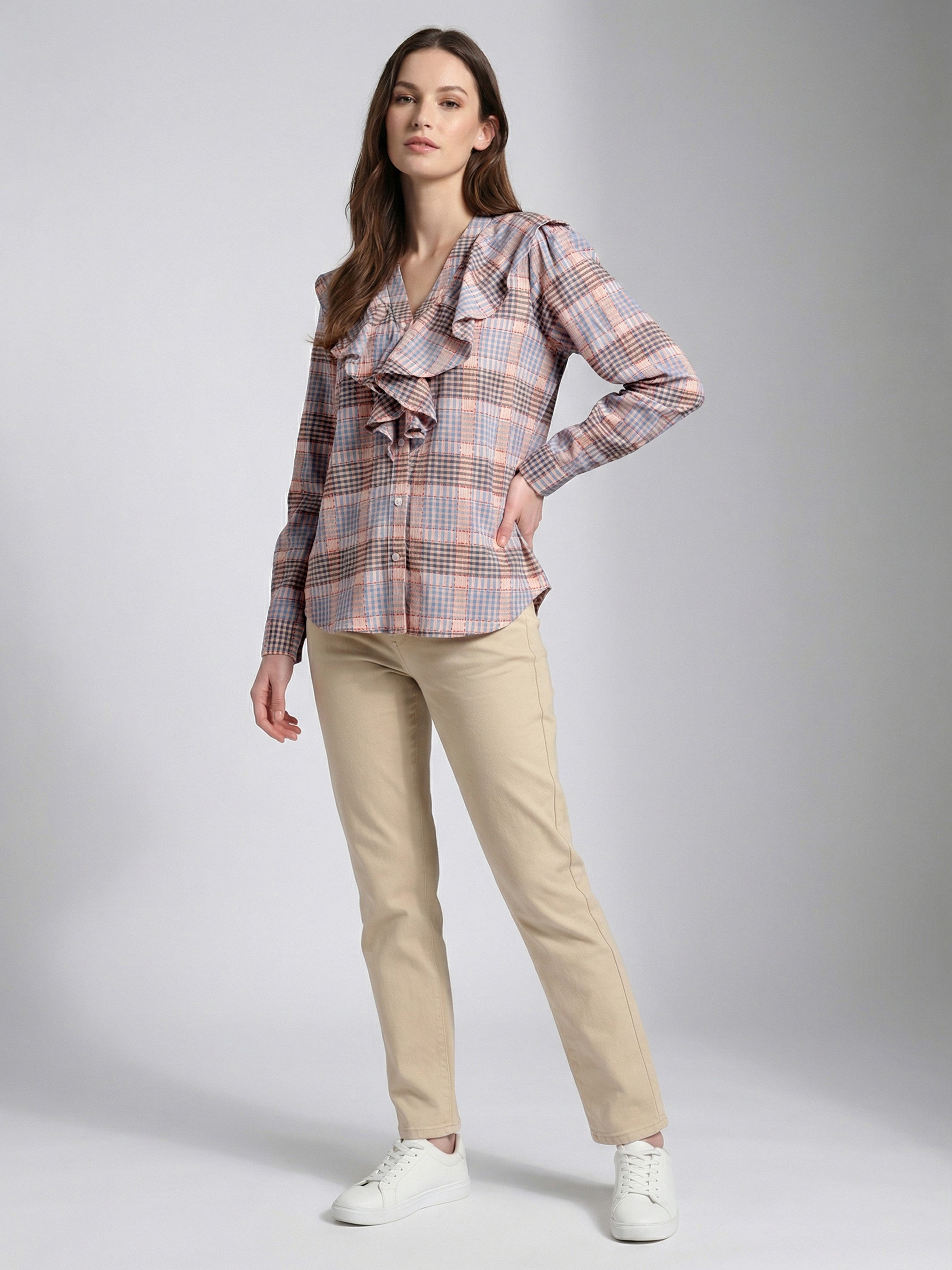 Soft Check Ruffle Top
