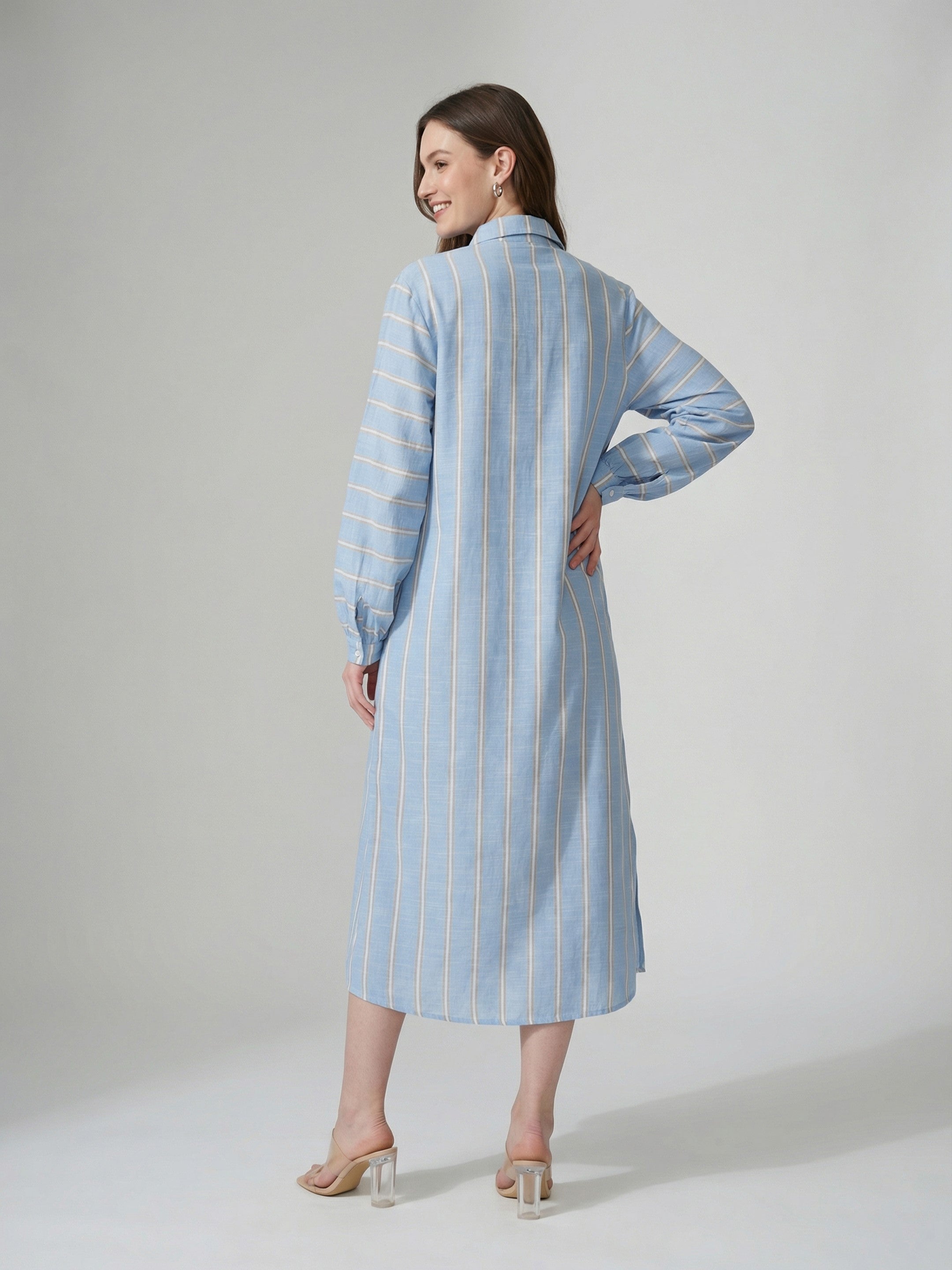 Blue Stripe Shirt Midi Dress