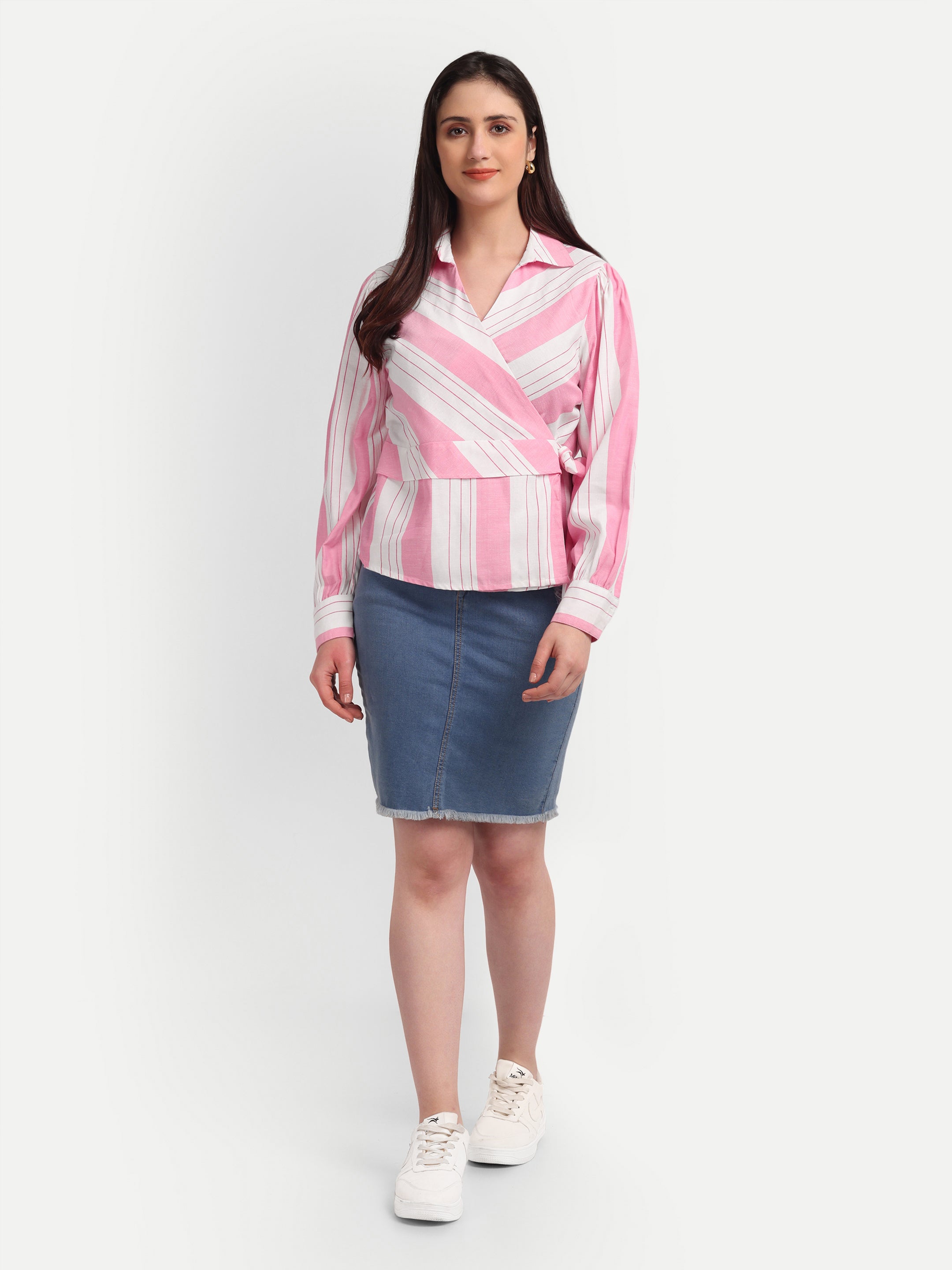 Blush Stripe Wrap Blouse