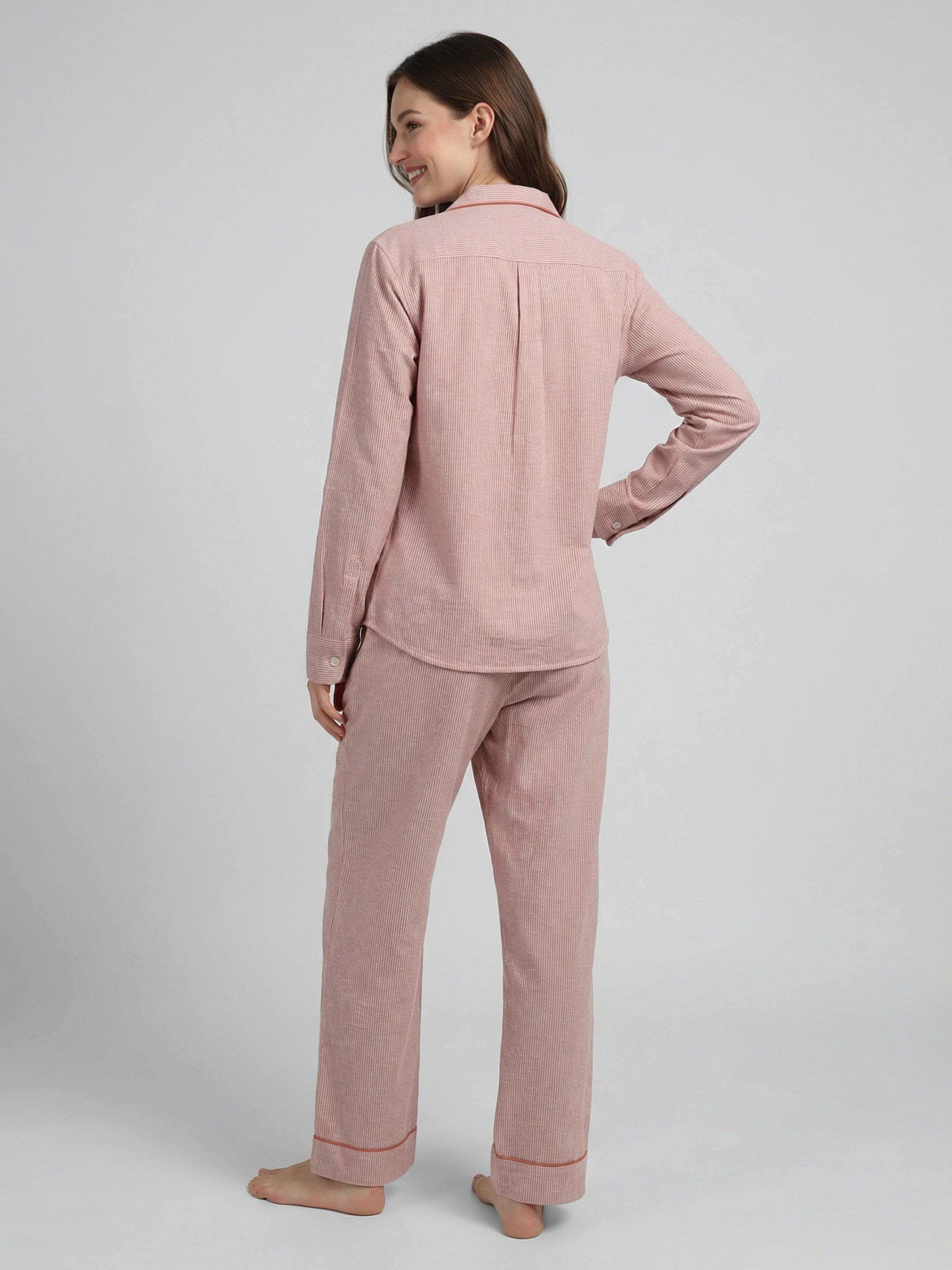 Blush Pink Classic Piped Pajama Set