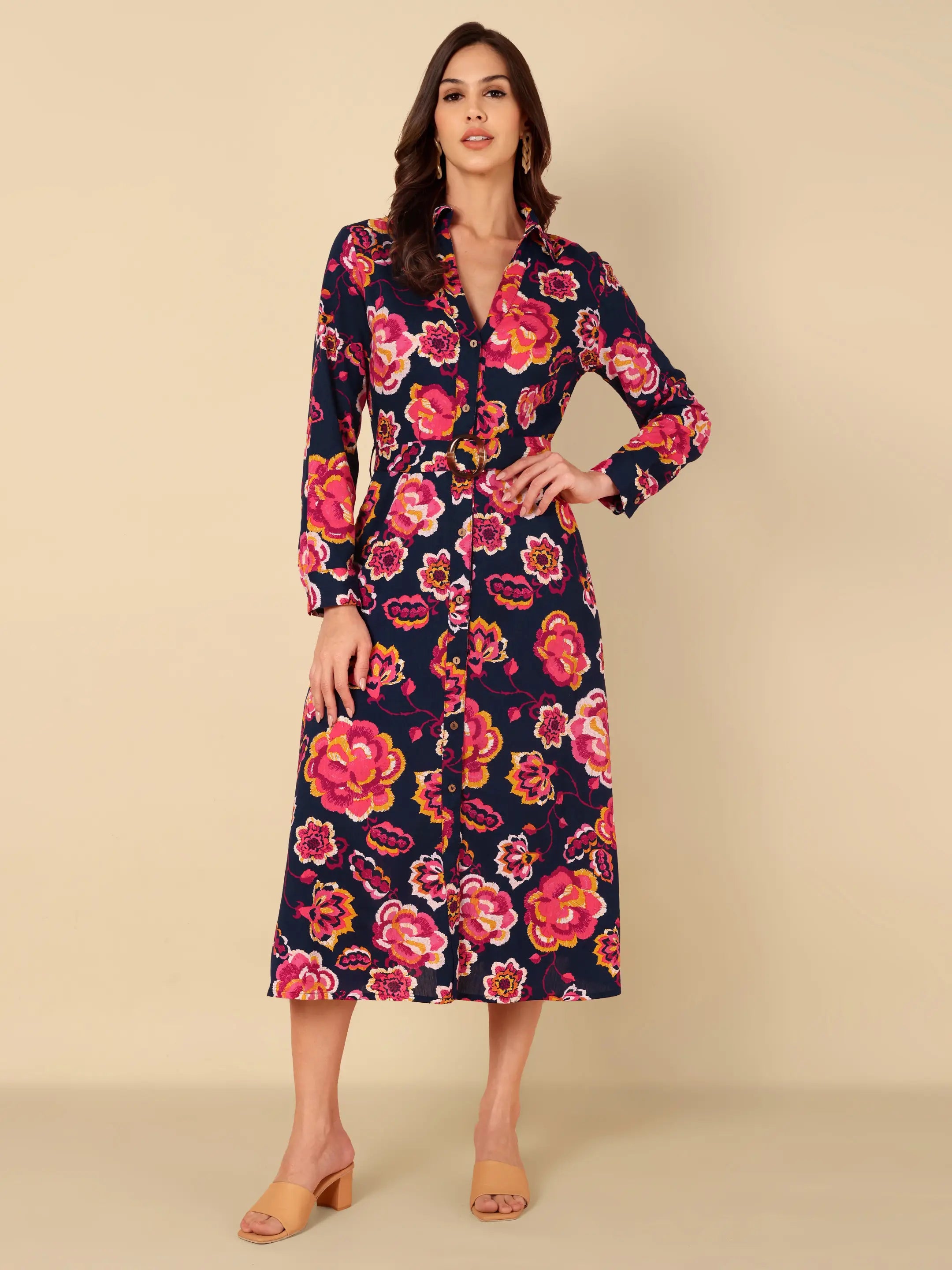 Midnight Bloom Shirt Dress
