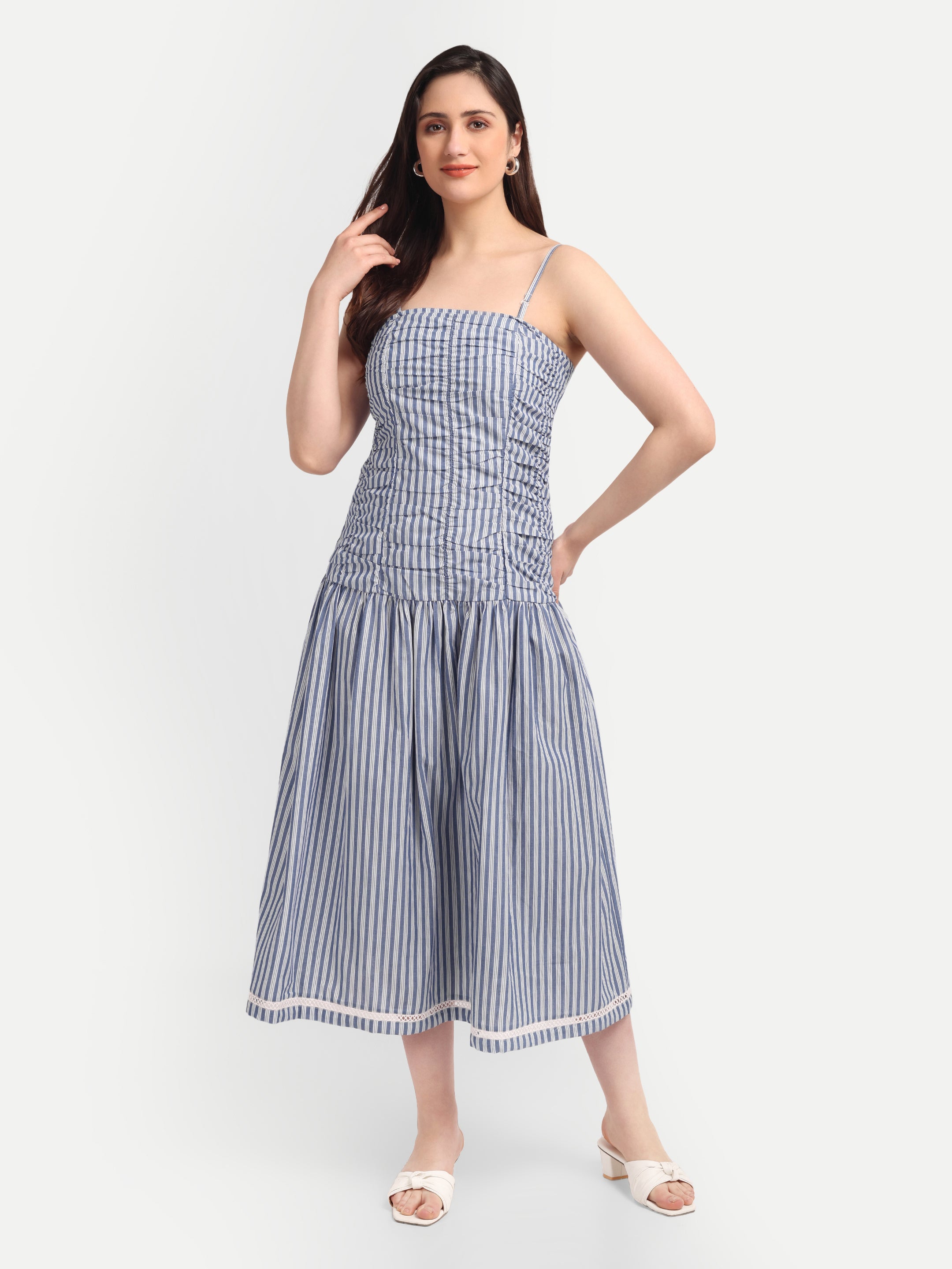 Coastal Stripe Smocked Midi Dress