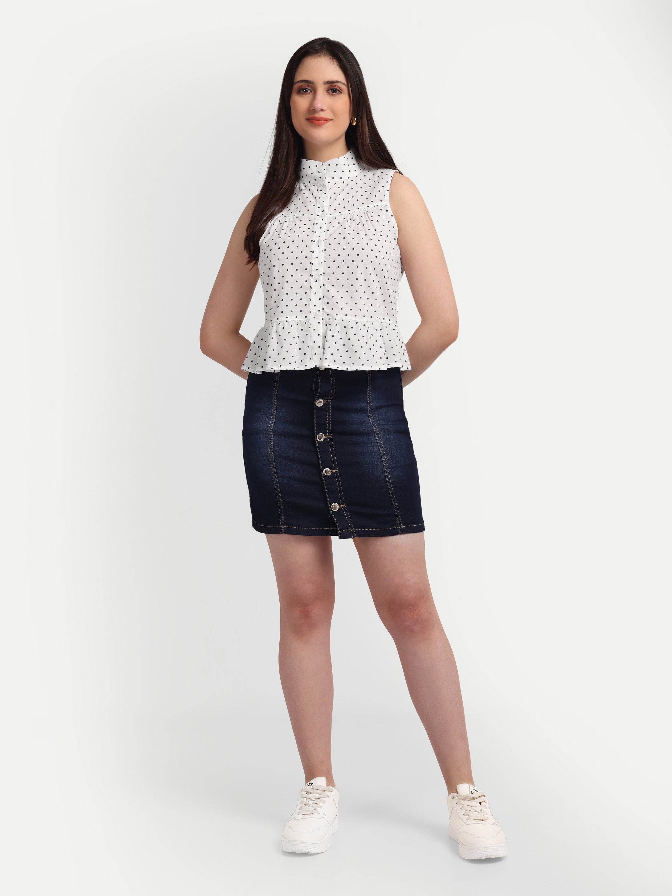 Polka Dot Peplum 
Sleeveless Shirt