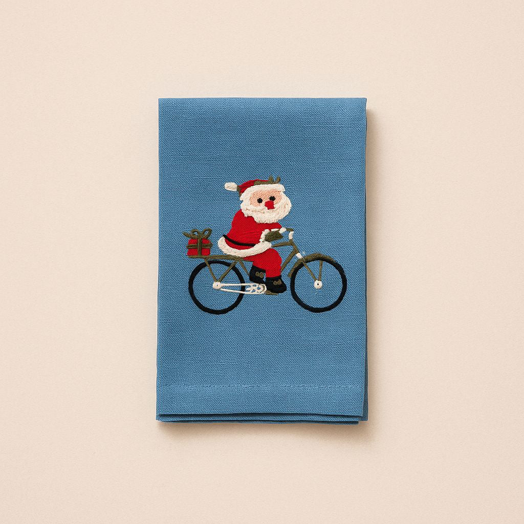Santa on Wheels Napkin Blue