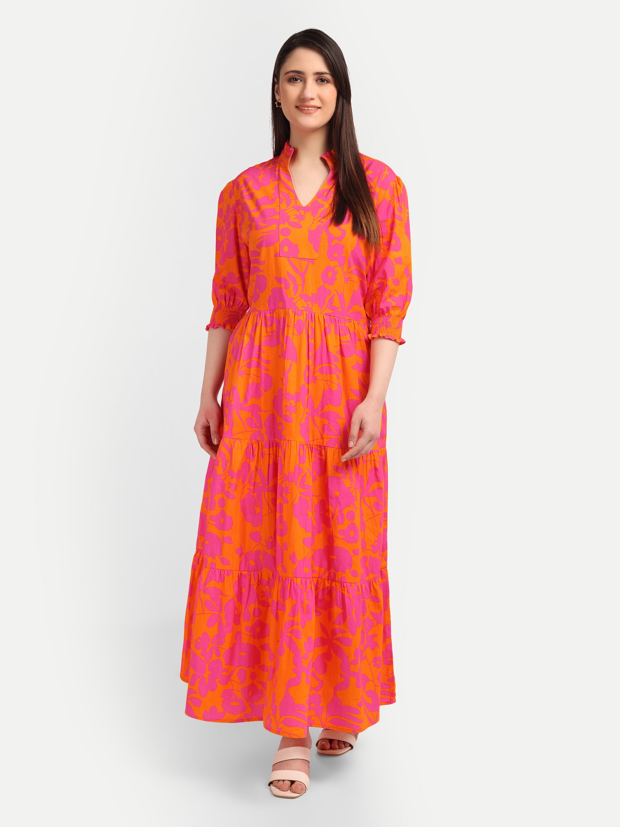Sunset Bloom Tiered
Midi Dress
