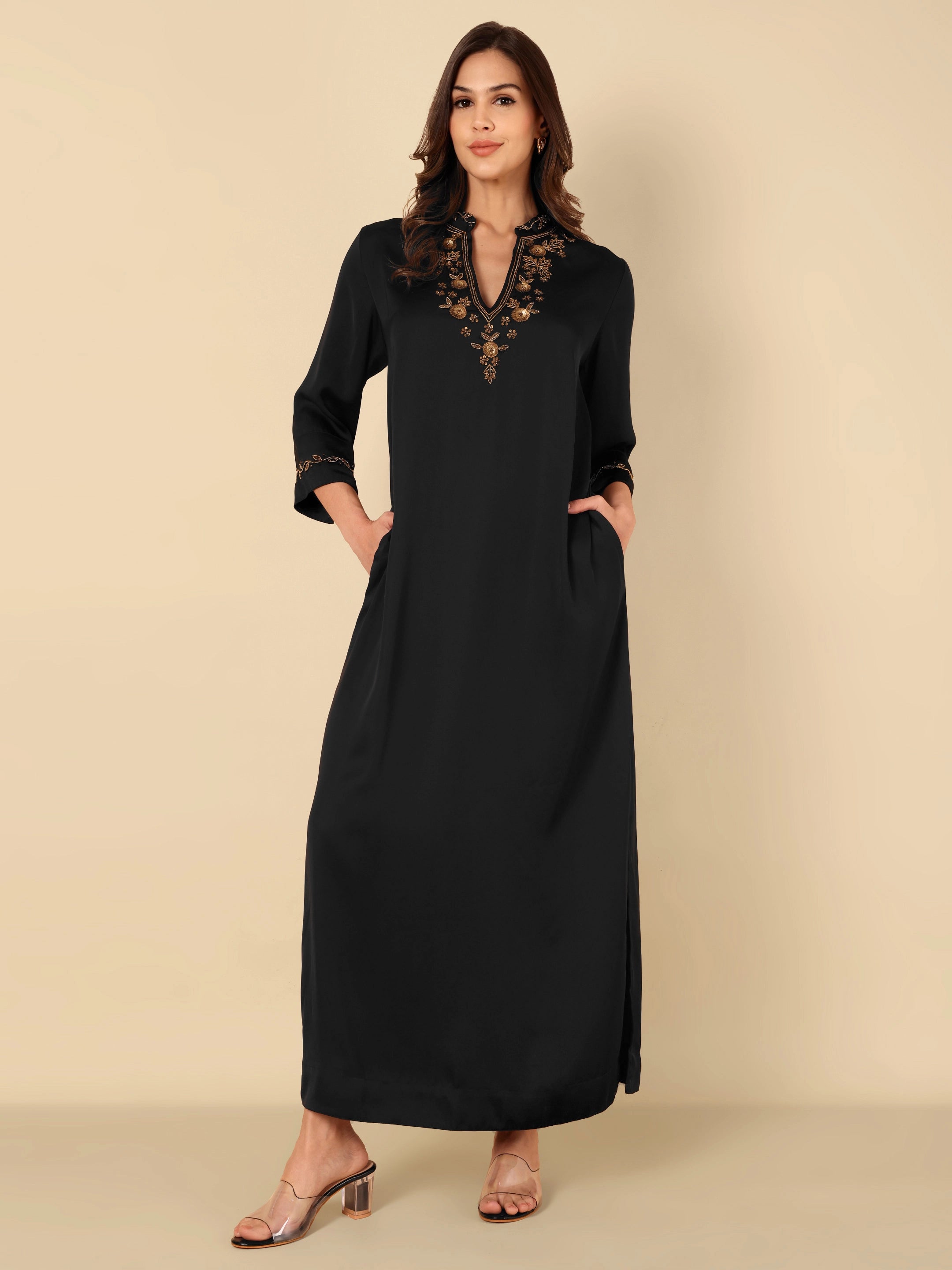 Noir Bloom Kaftan Dress