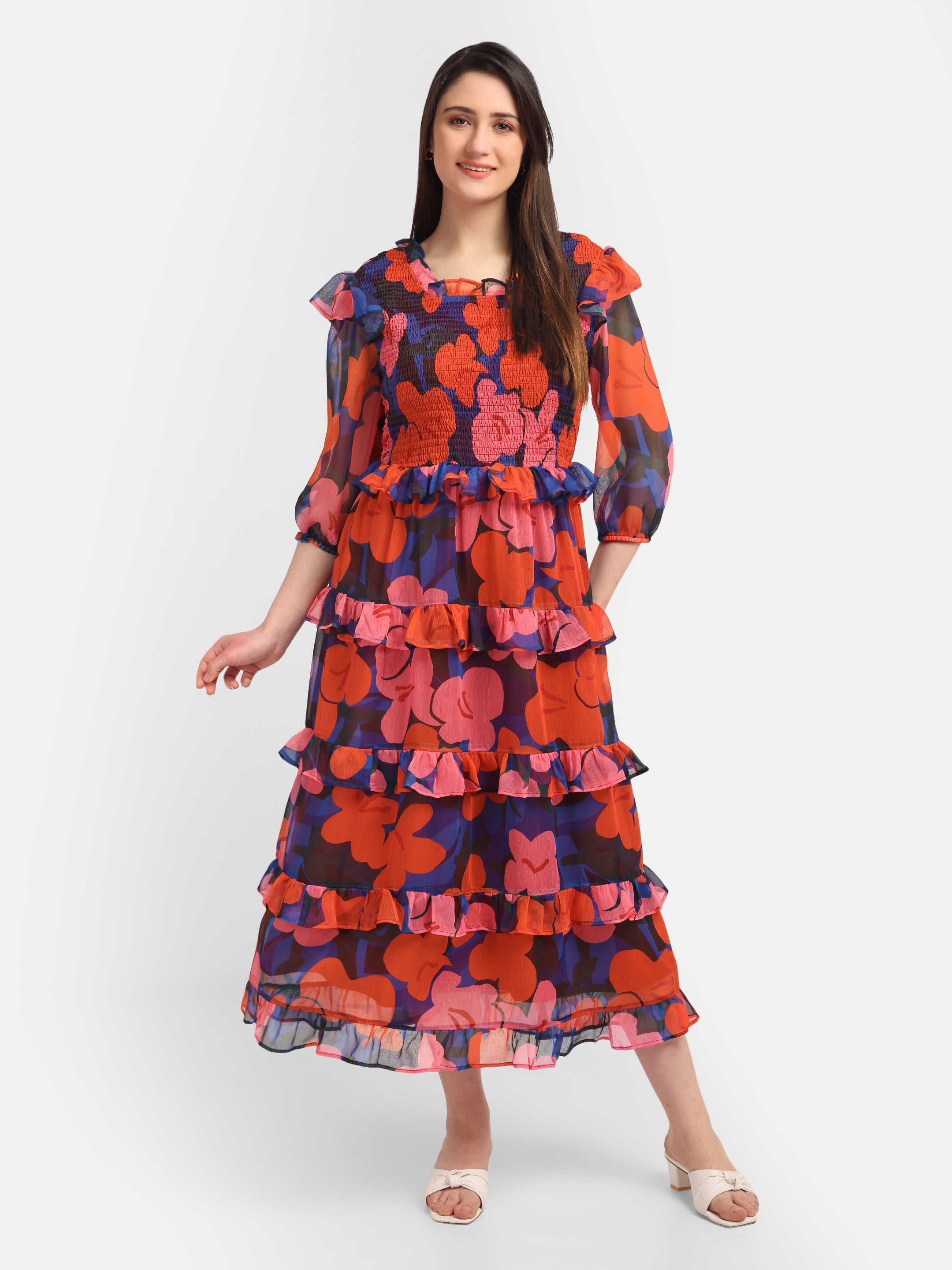 Scarlet Bloom Ruffle Dress