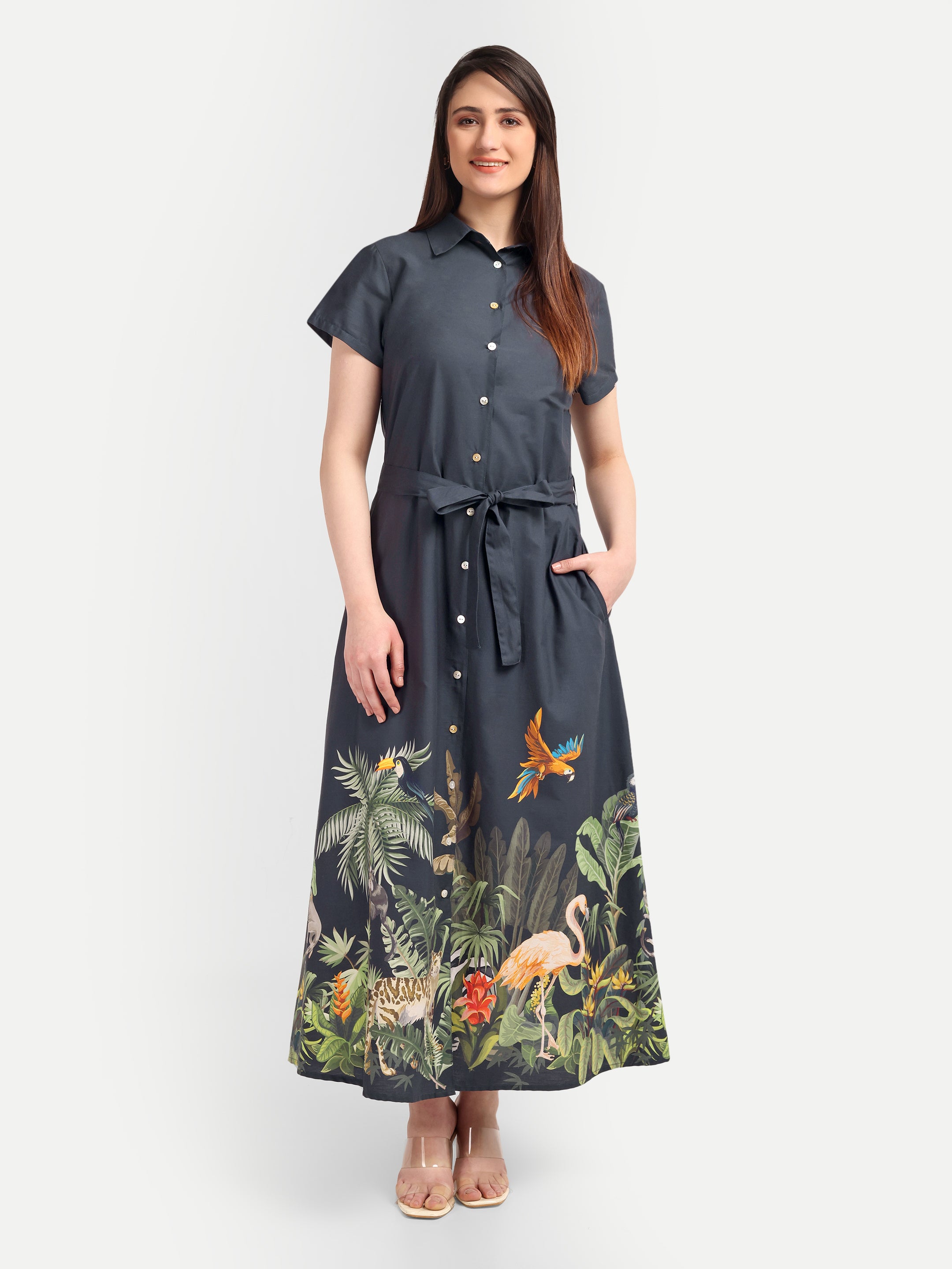 Tropical Safari Shirt Dress