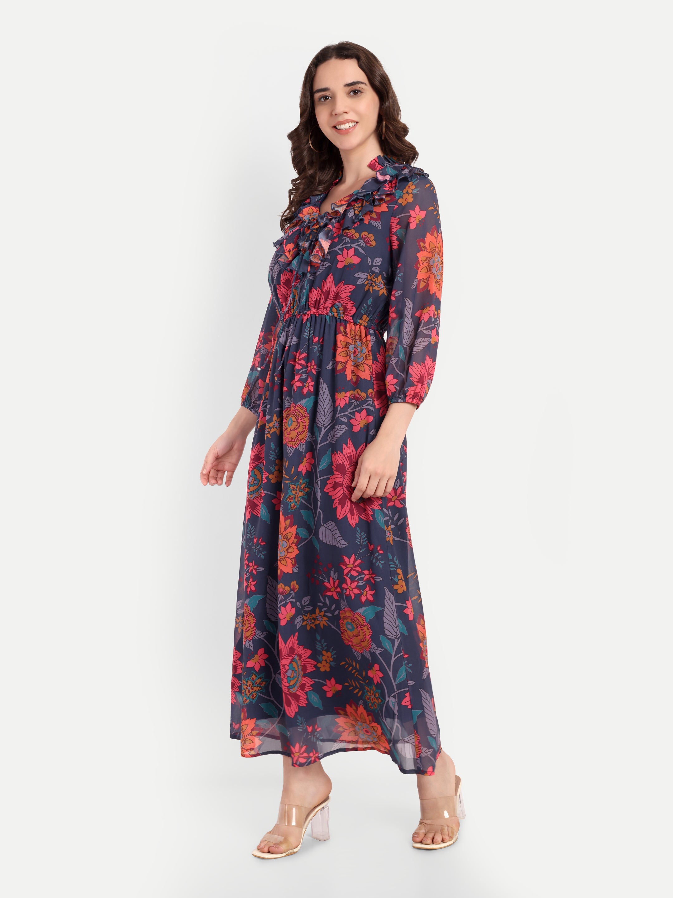 Midnight Bloom Georgette Maxi Dress