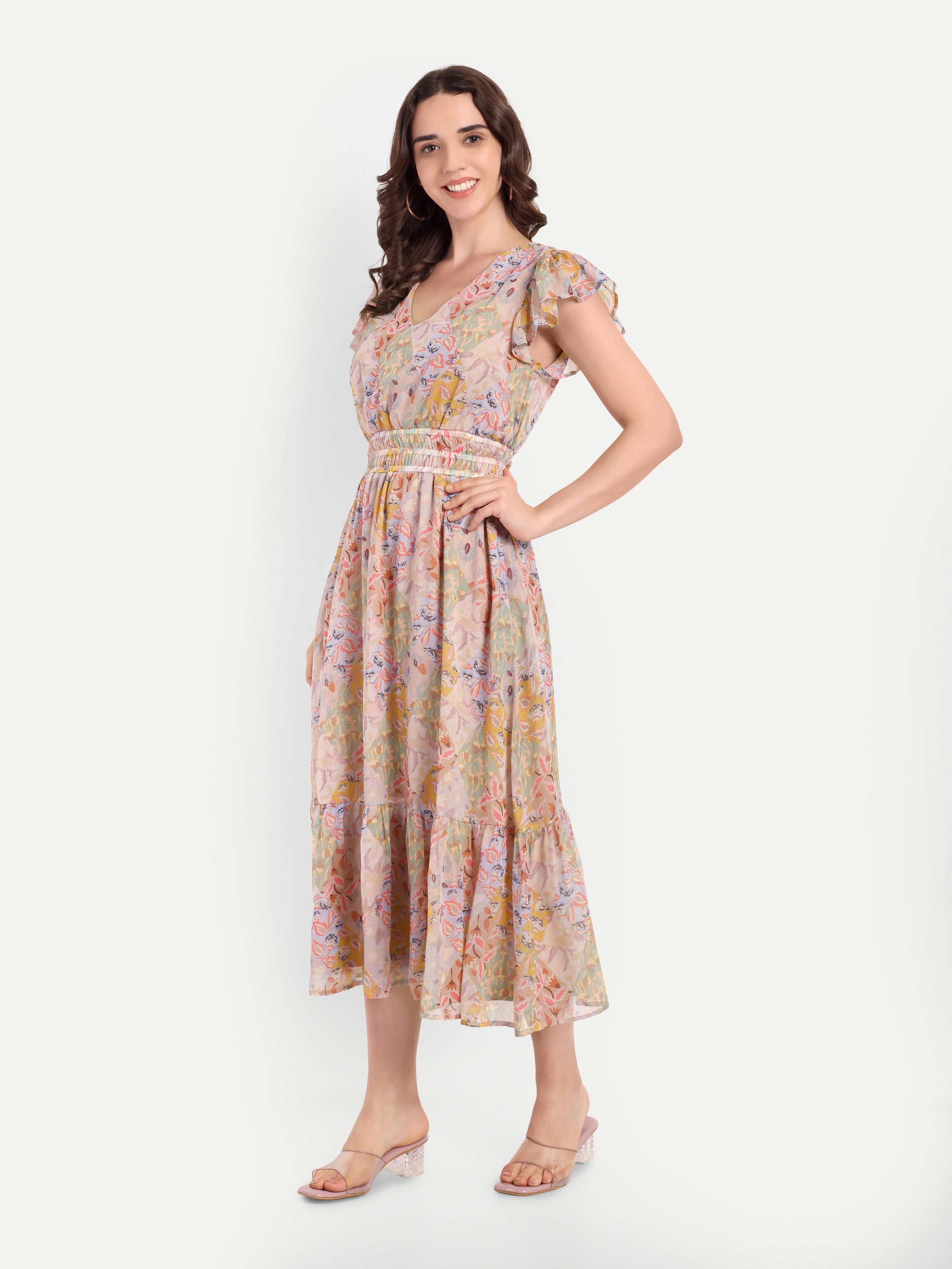 Sunlit Meadow Printed Georgette Midi Dress