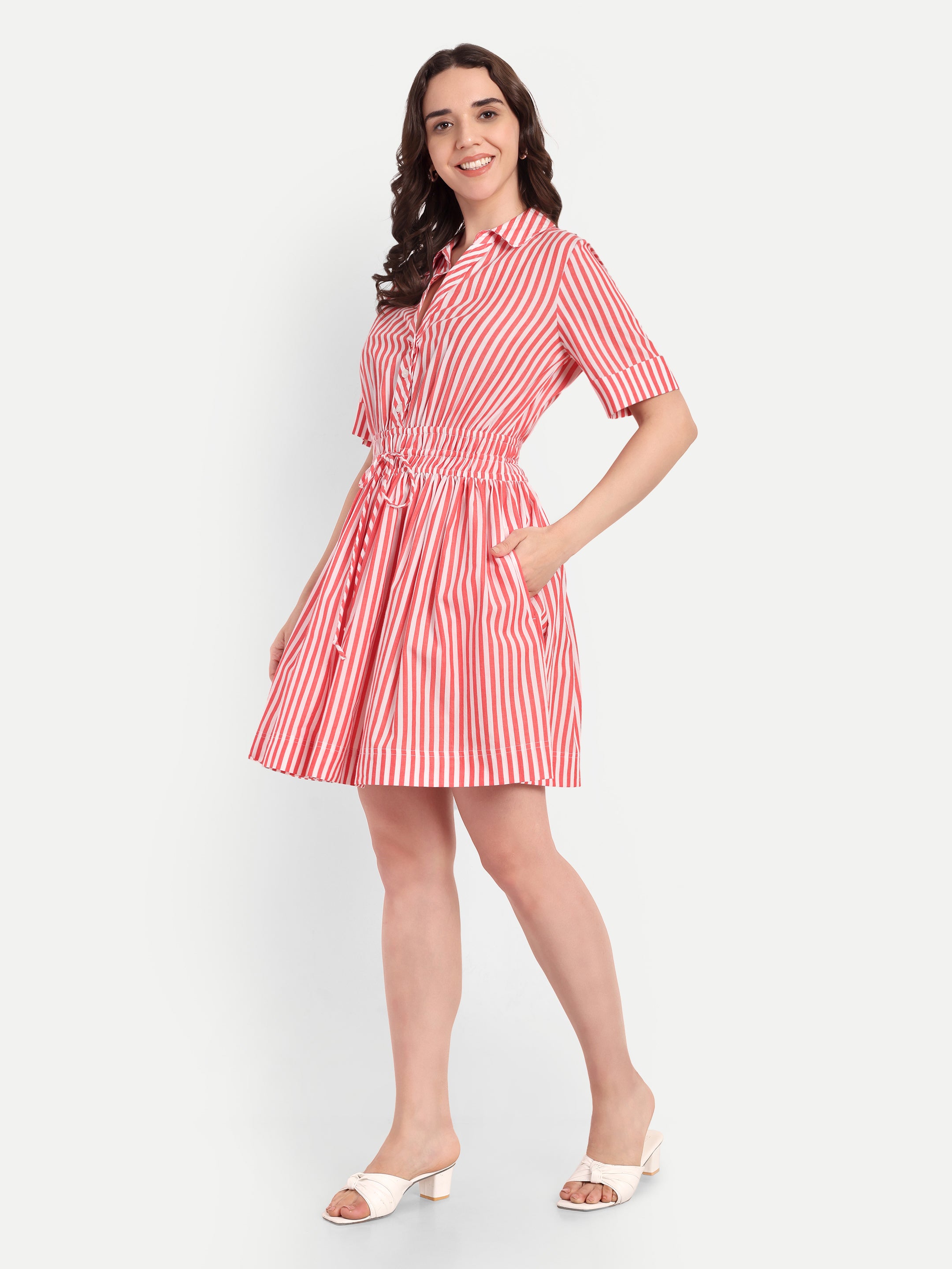 Red Candy Stripe Shirt Dress