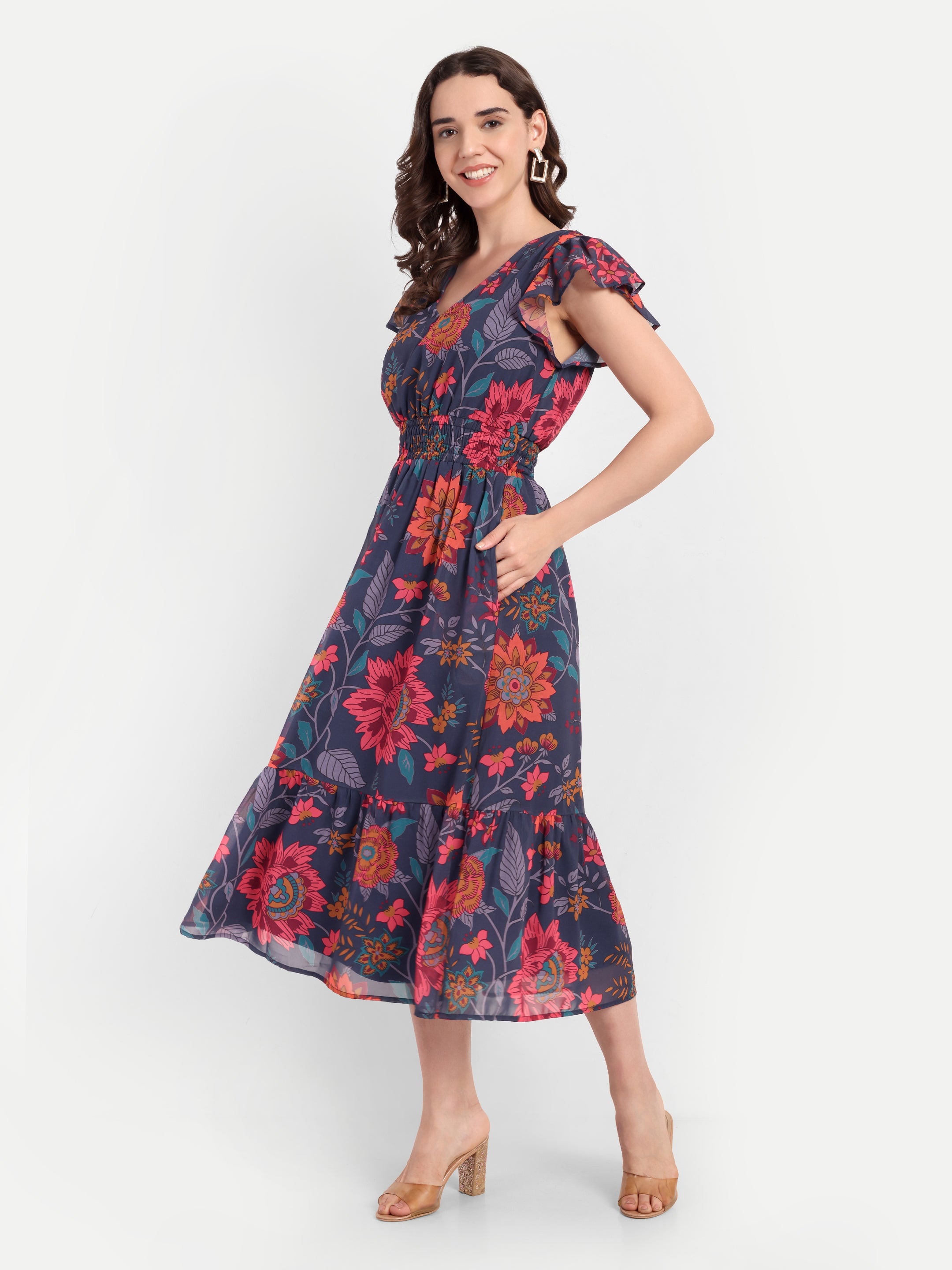 Midnight Blooms Smocked Midi Dress