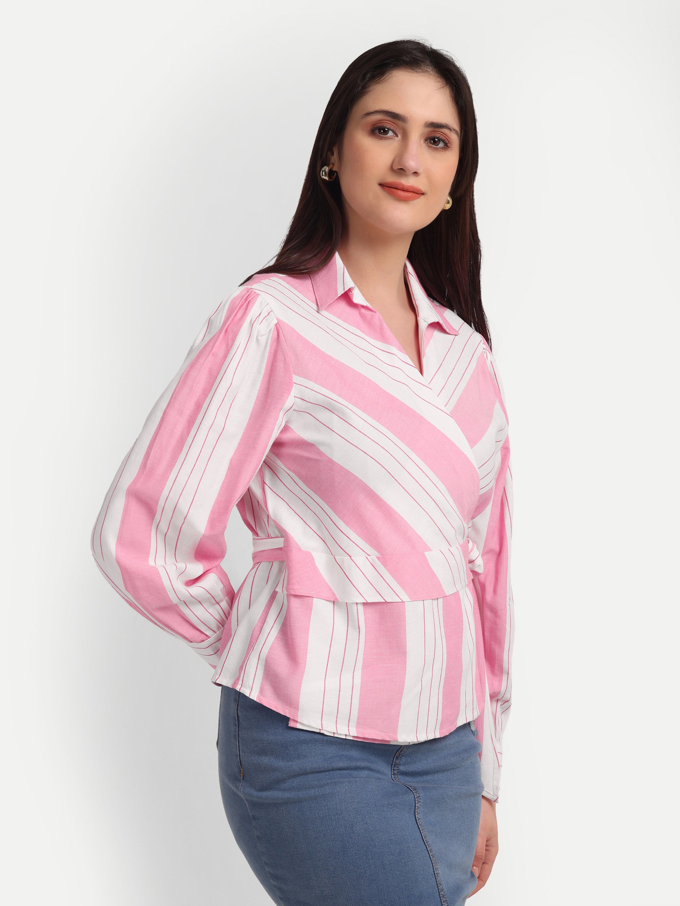 Blush Stripe Wrap Blouse