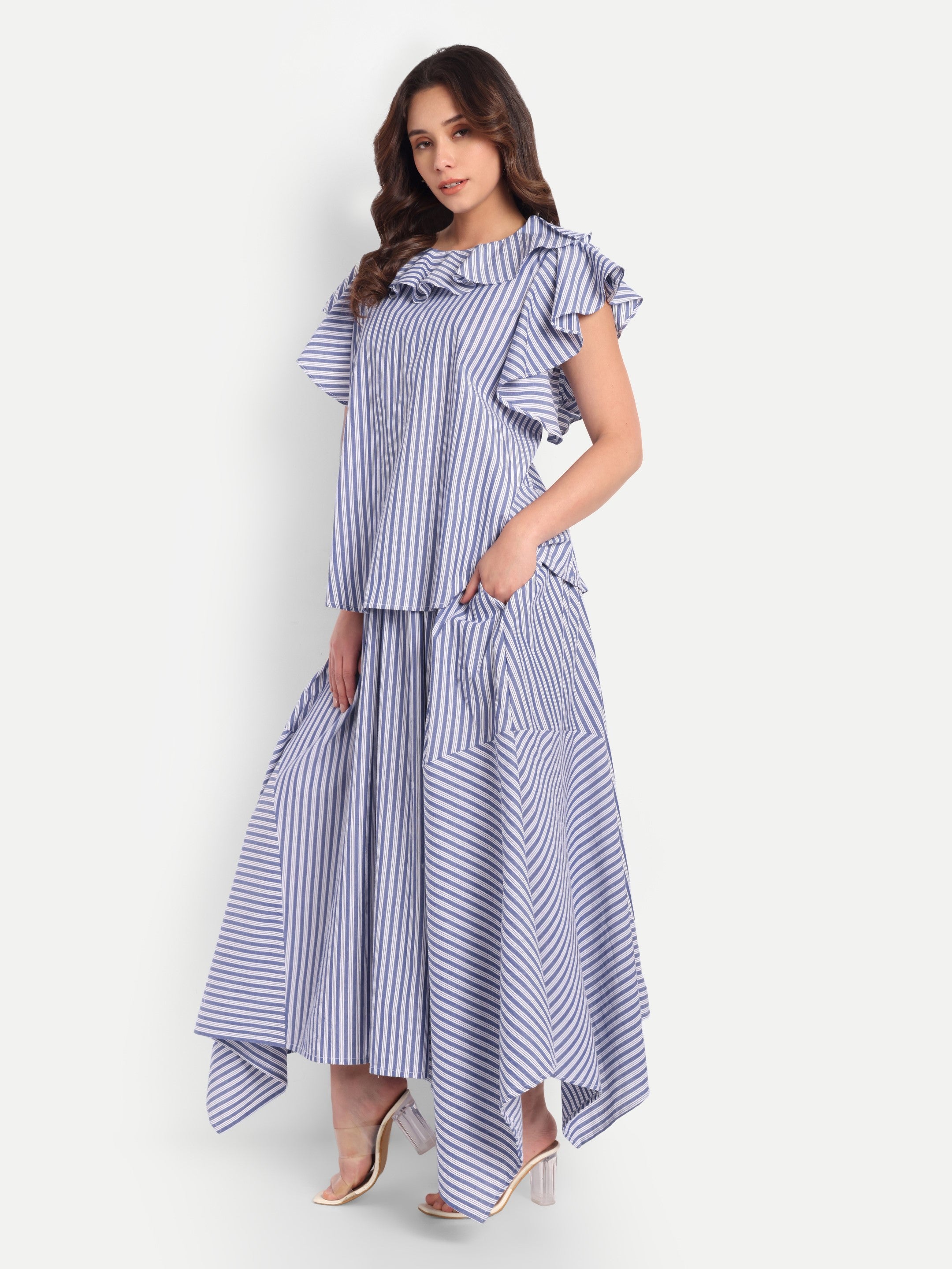 Blue Harbor Stripe Ruffle Top