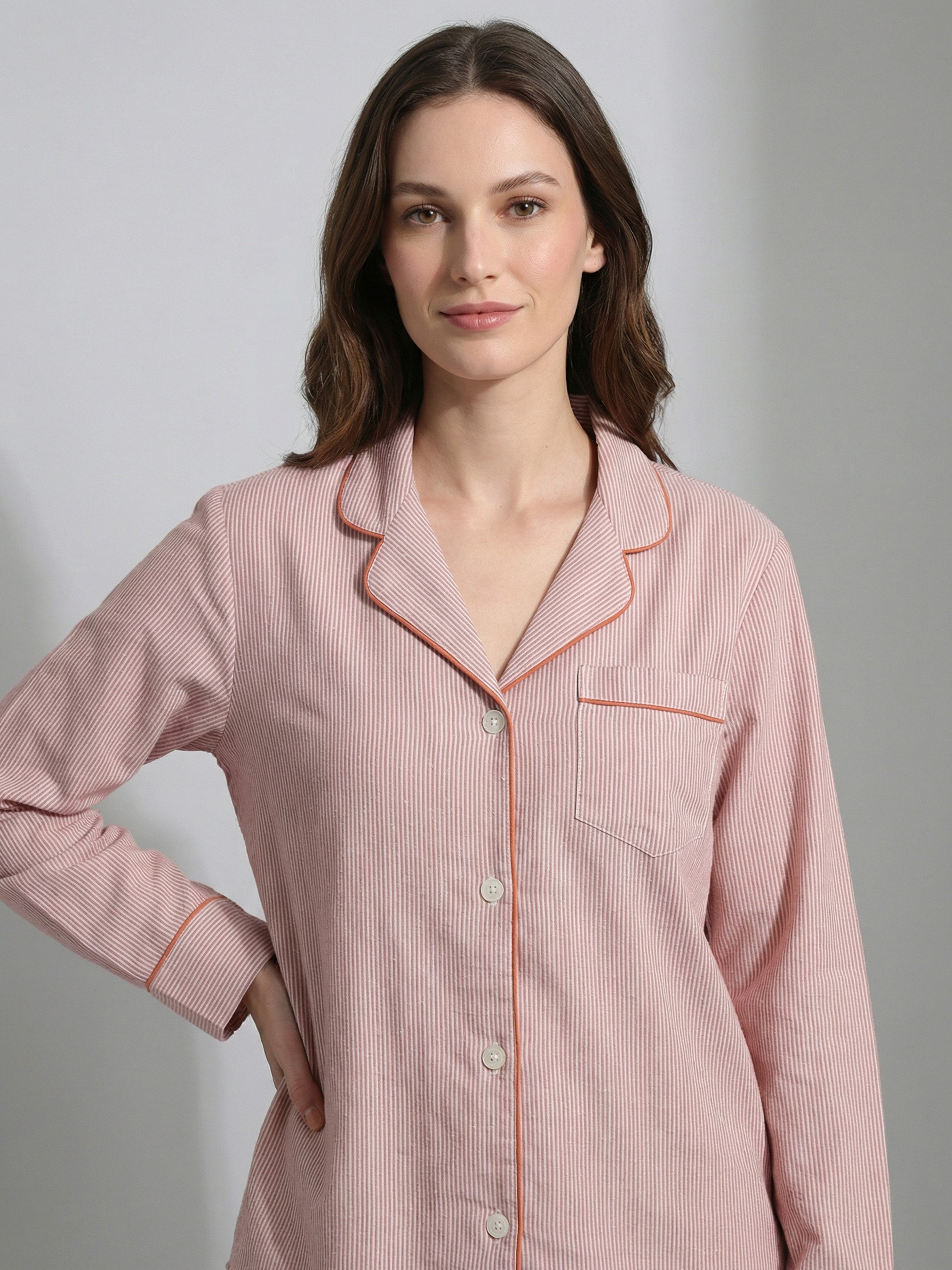 Blush Pink Classic Piped Pajama Set