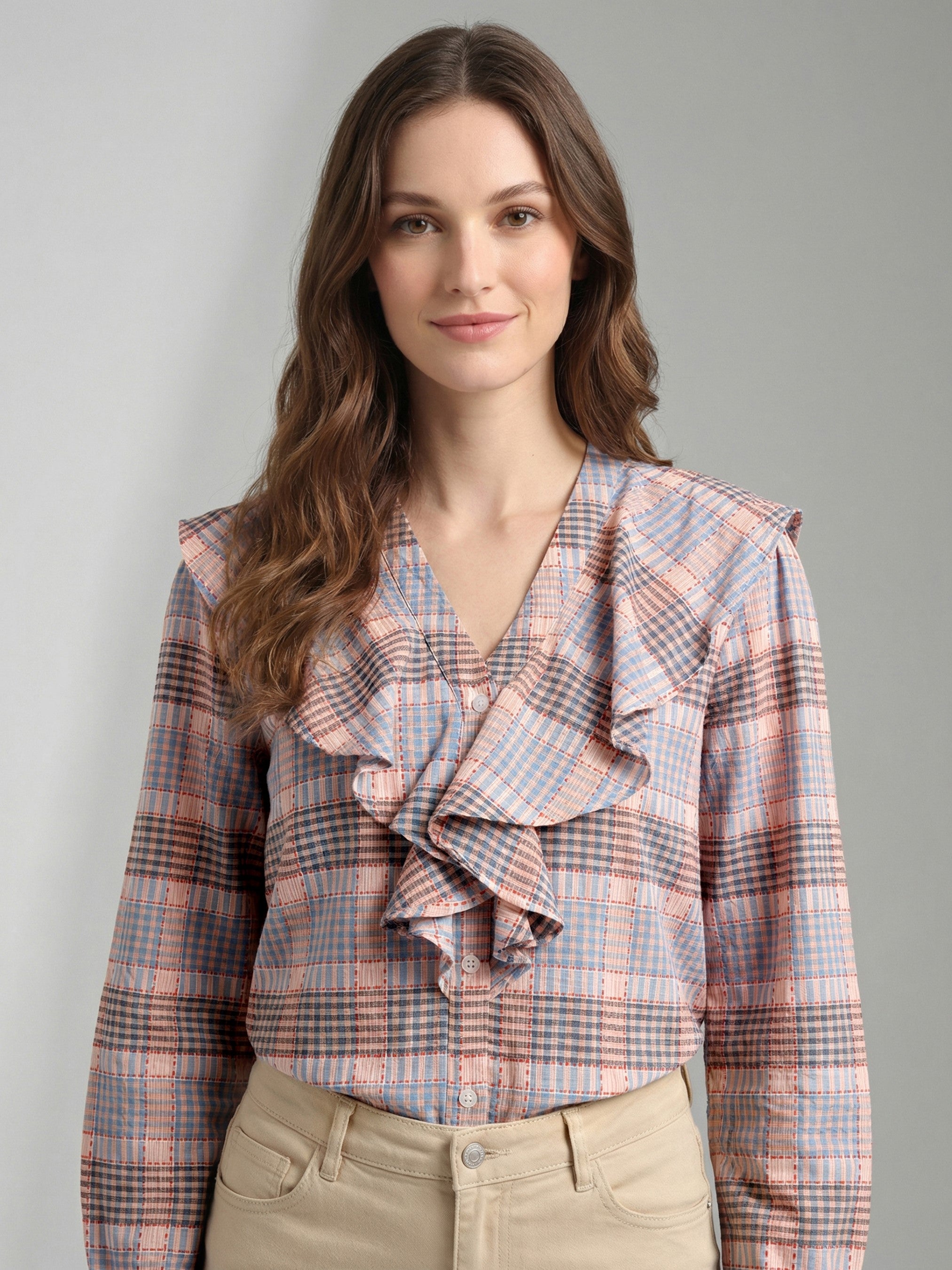 Soft Check Ruffle Top