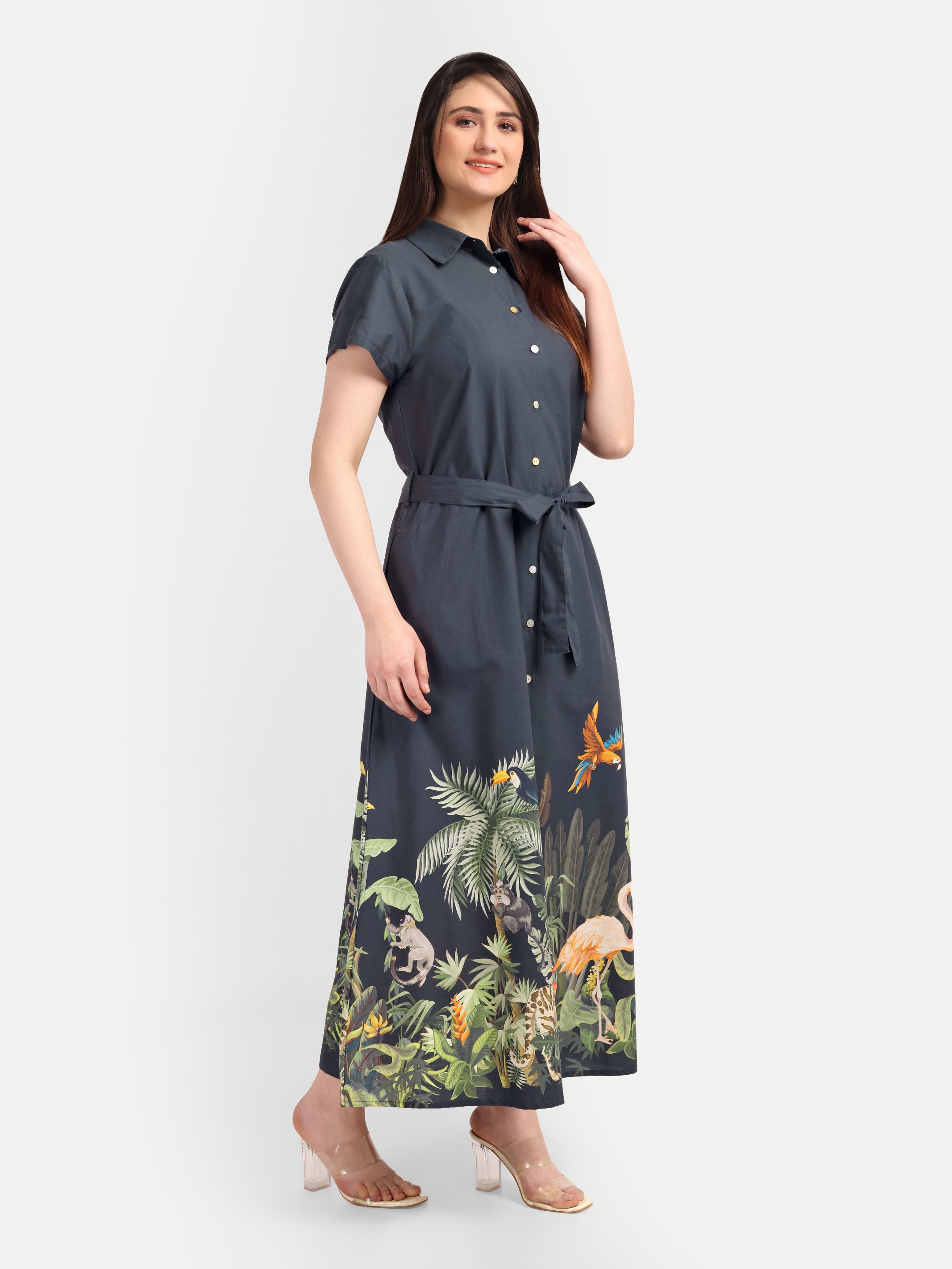 Tropical Safari Shirt Dress