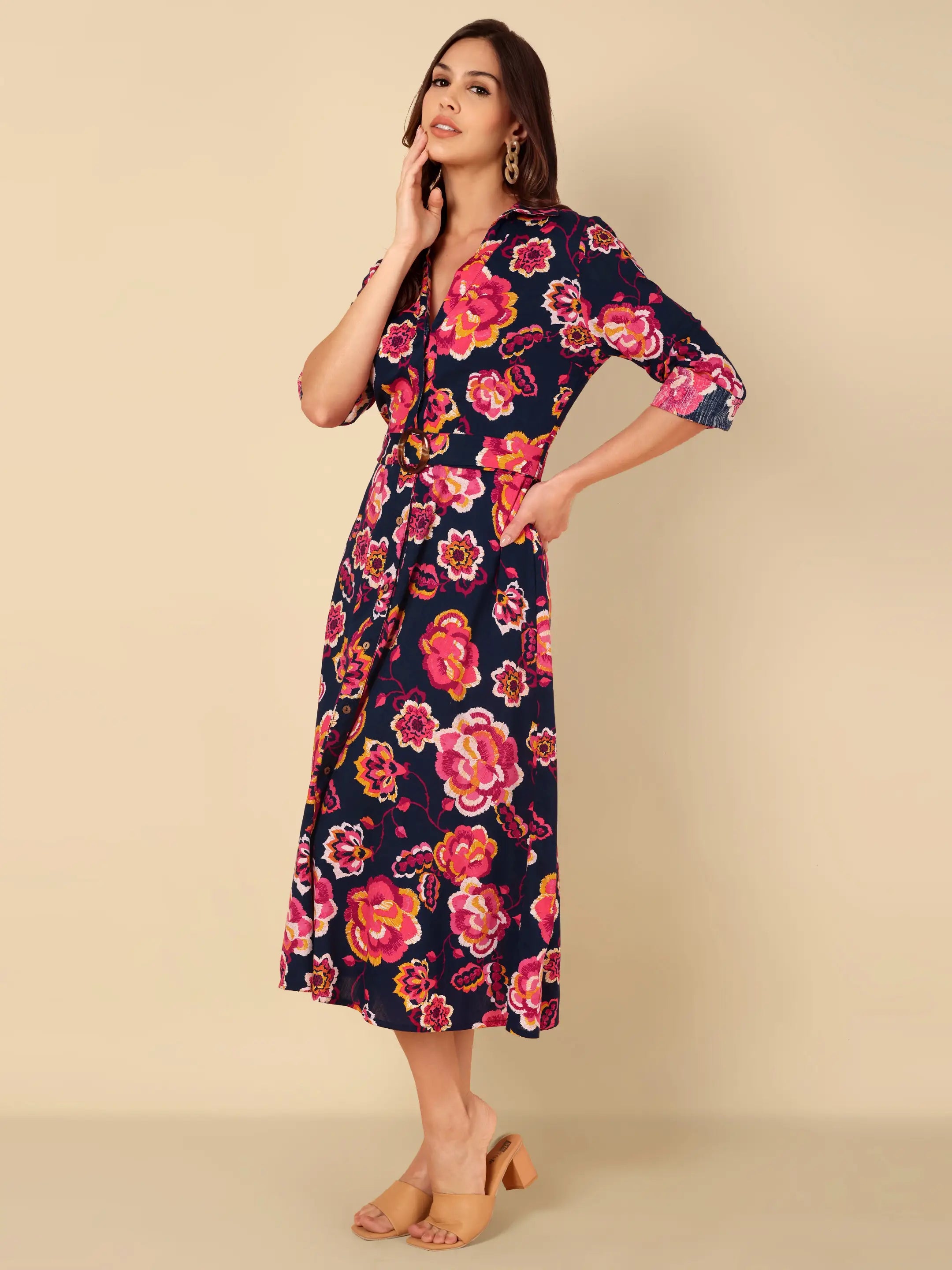 Midnight Bloom Shirt Dress