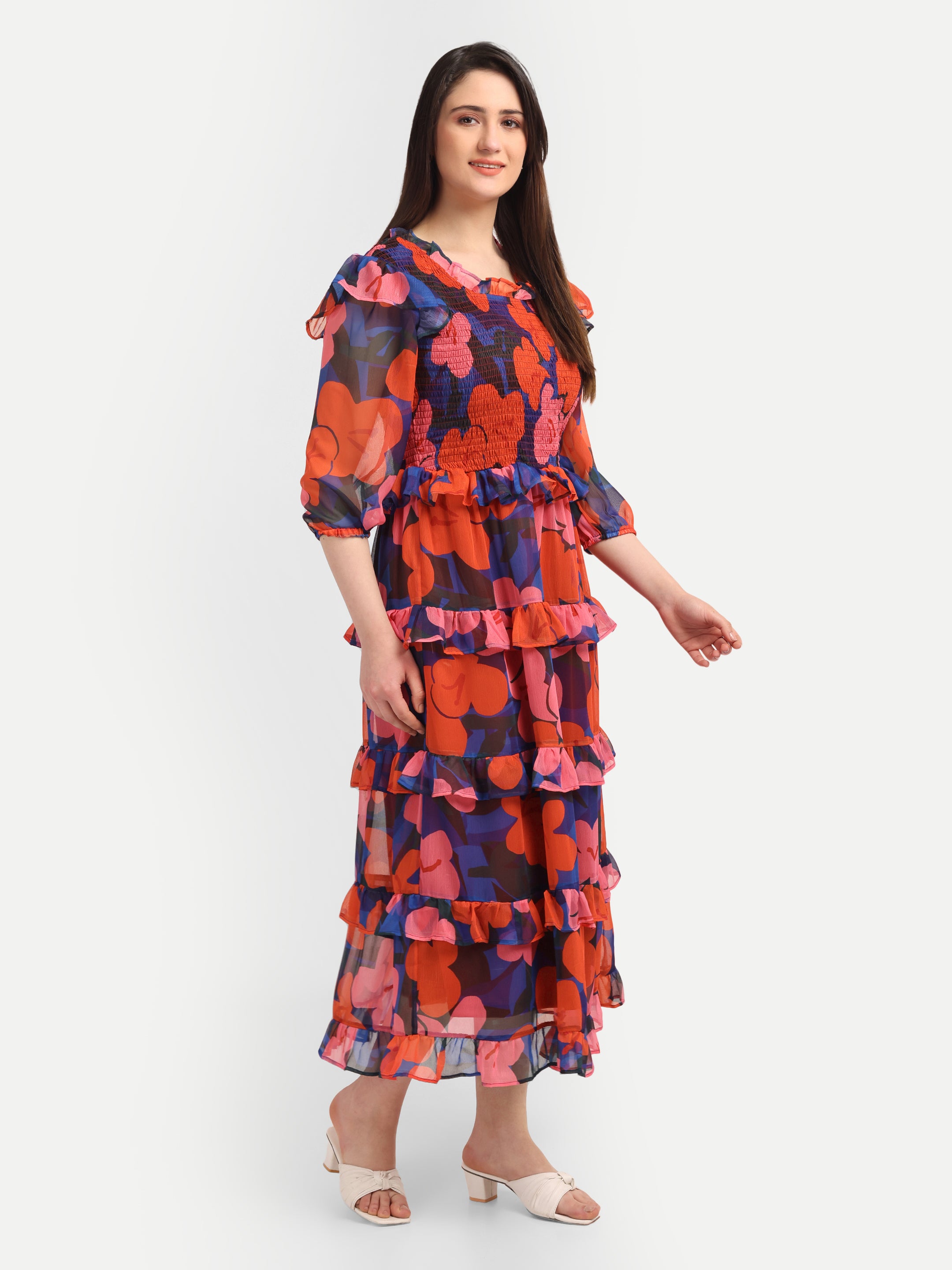 Scarlet Bloom Ruffle Dress