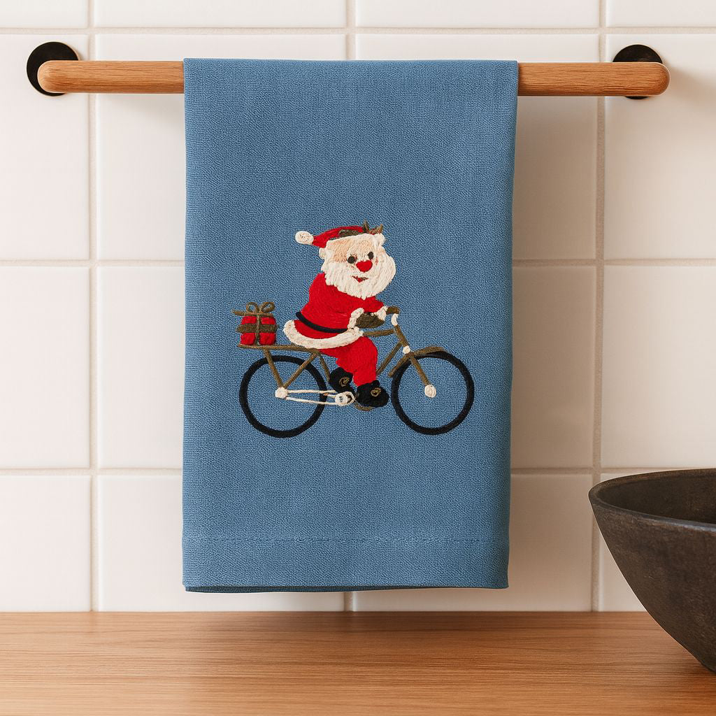 Santa on Wheels Napkin Blue