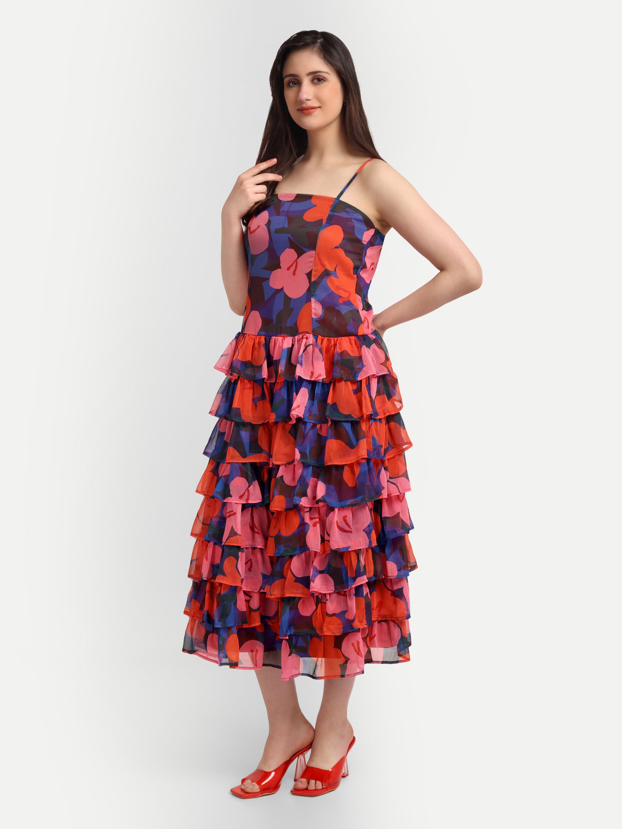 Scarlet Bloom Cascade Dress