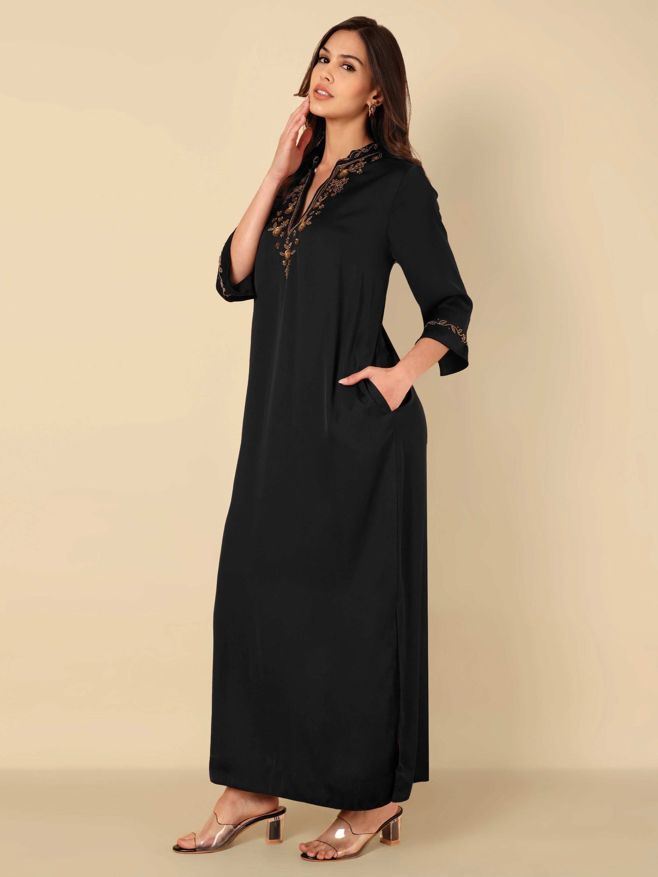 Noir Bloom Kaftan Dress