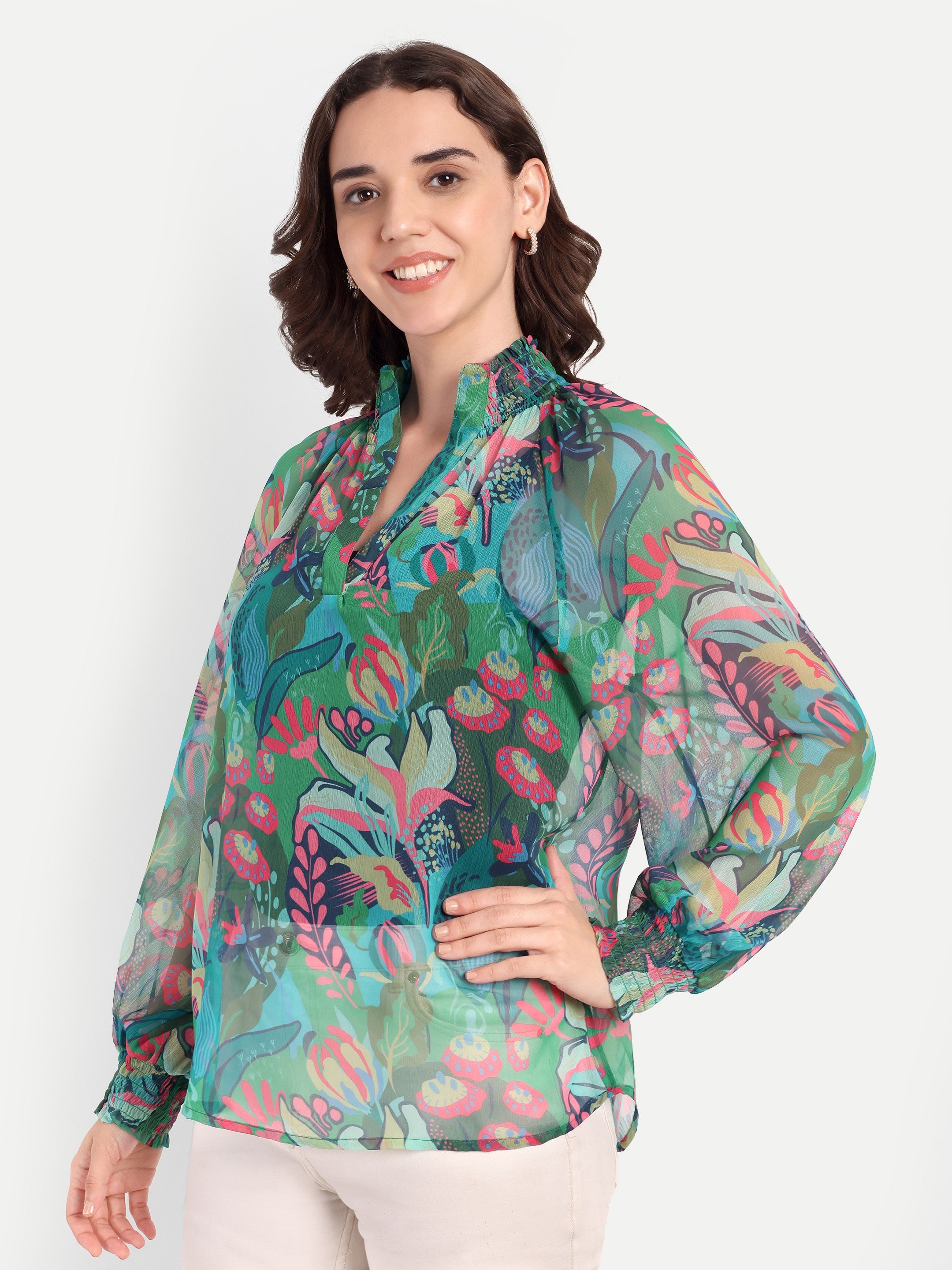 Tropical Burst Georgette Top