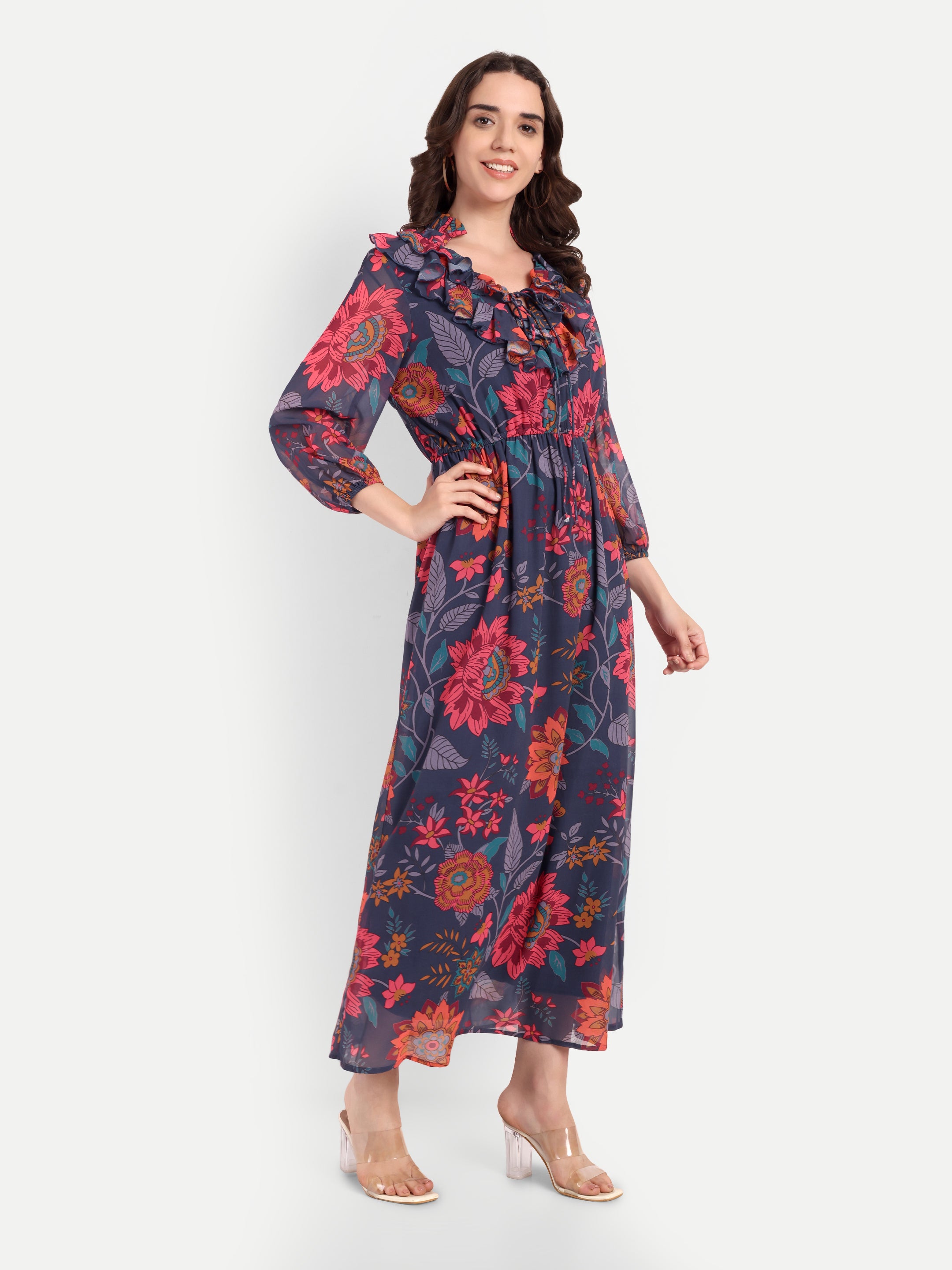 Midnight Bloom Georgette Maxi Dress