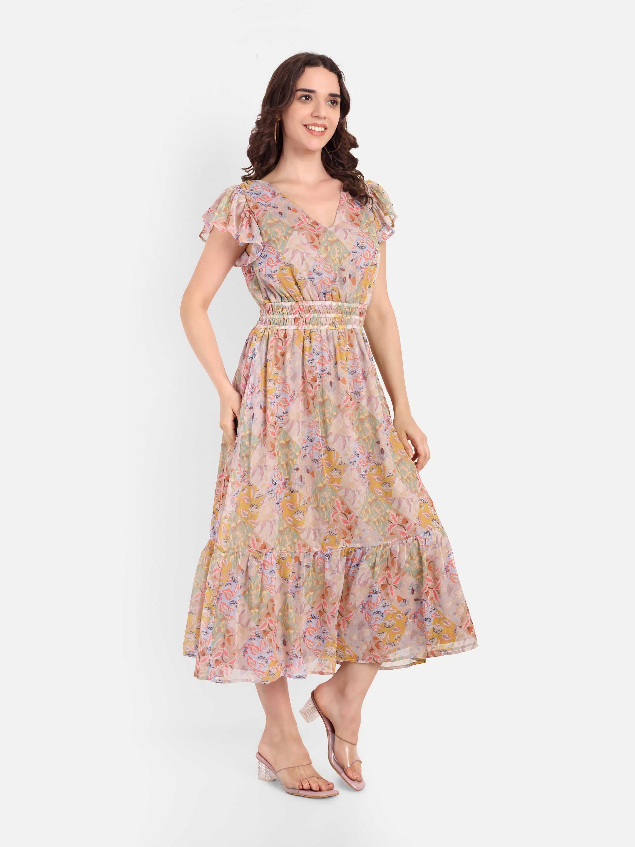 Sunlit Meadow Printed Georgette Midi Dress
