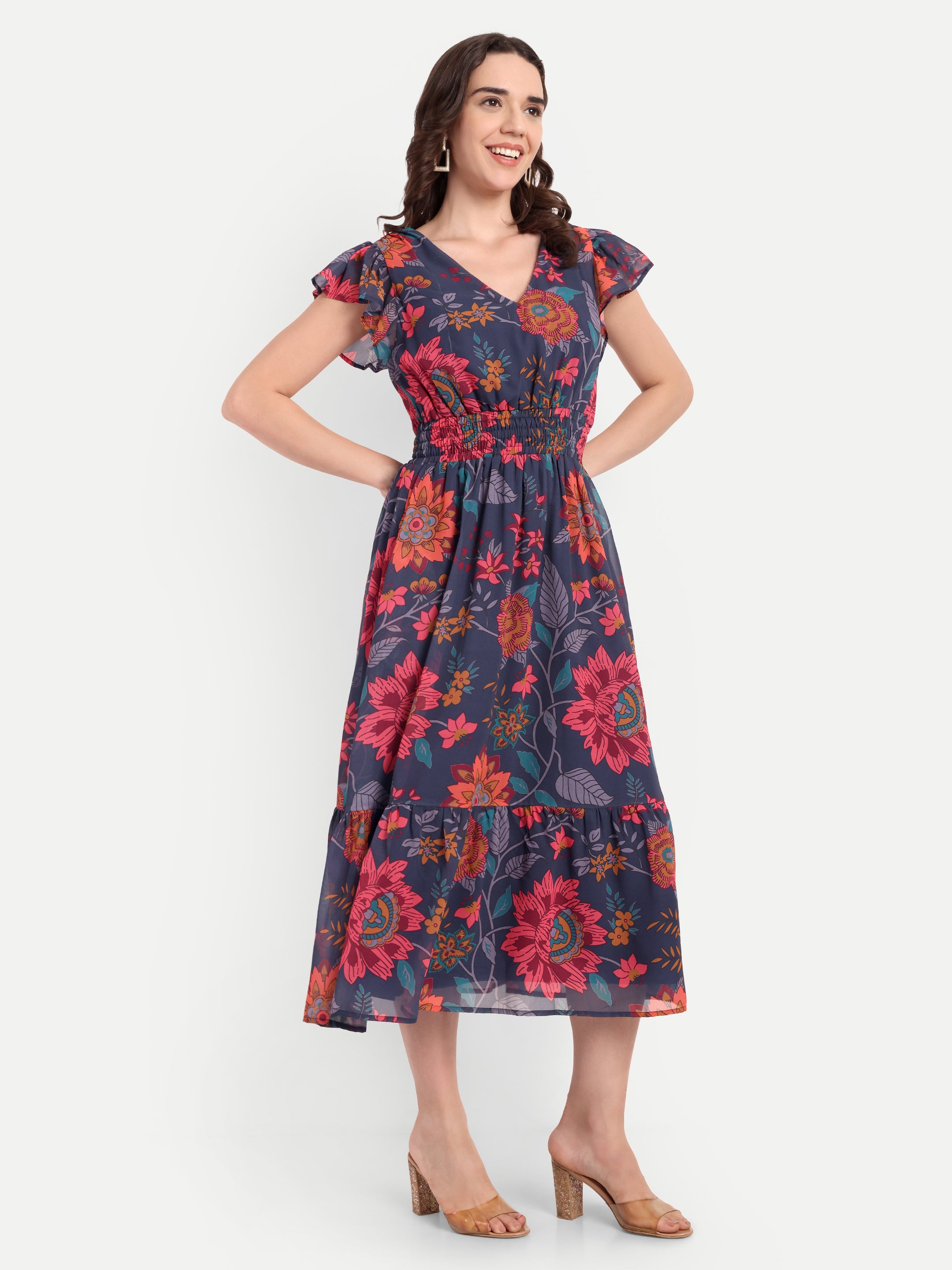 Midnight Blooms Smocked Midi Dress