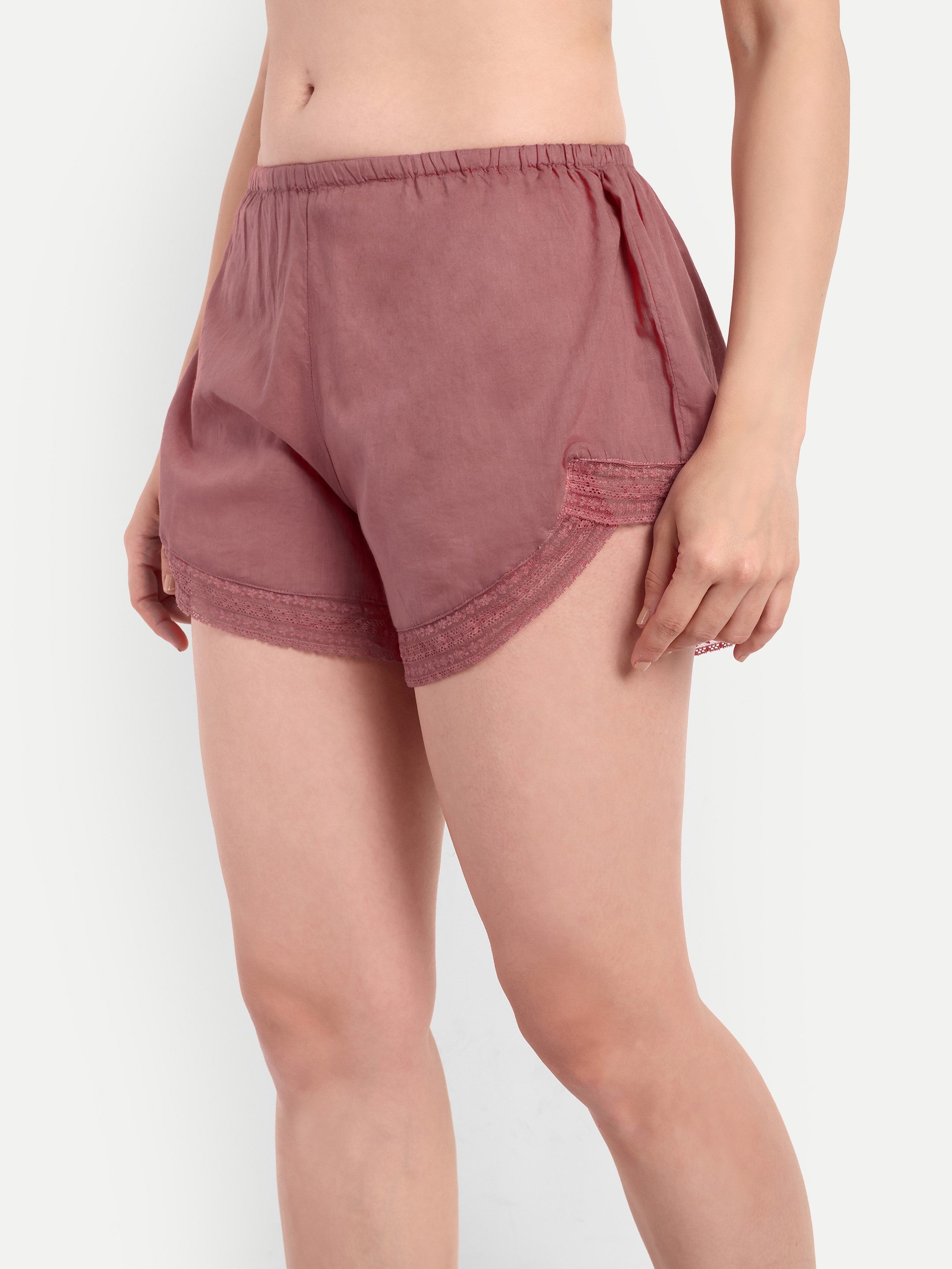 Mauve Lace Trim Shorts