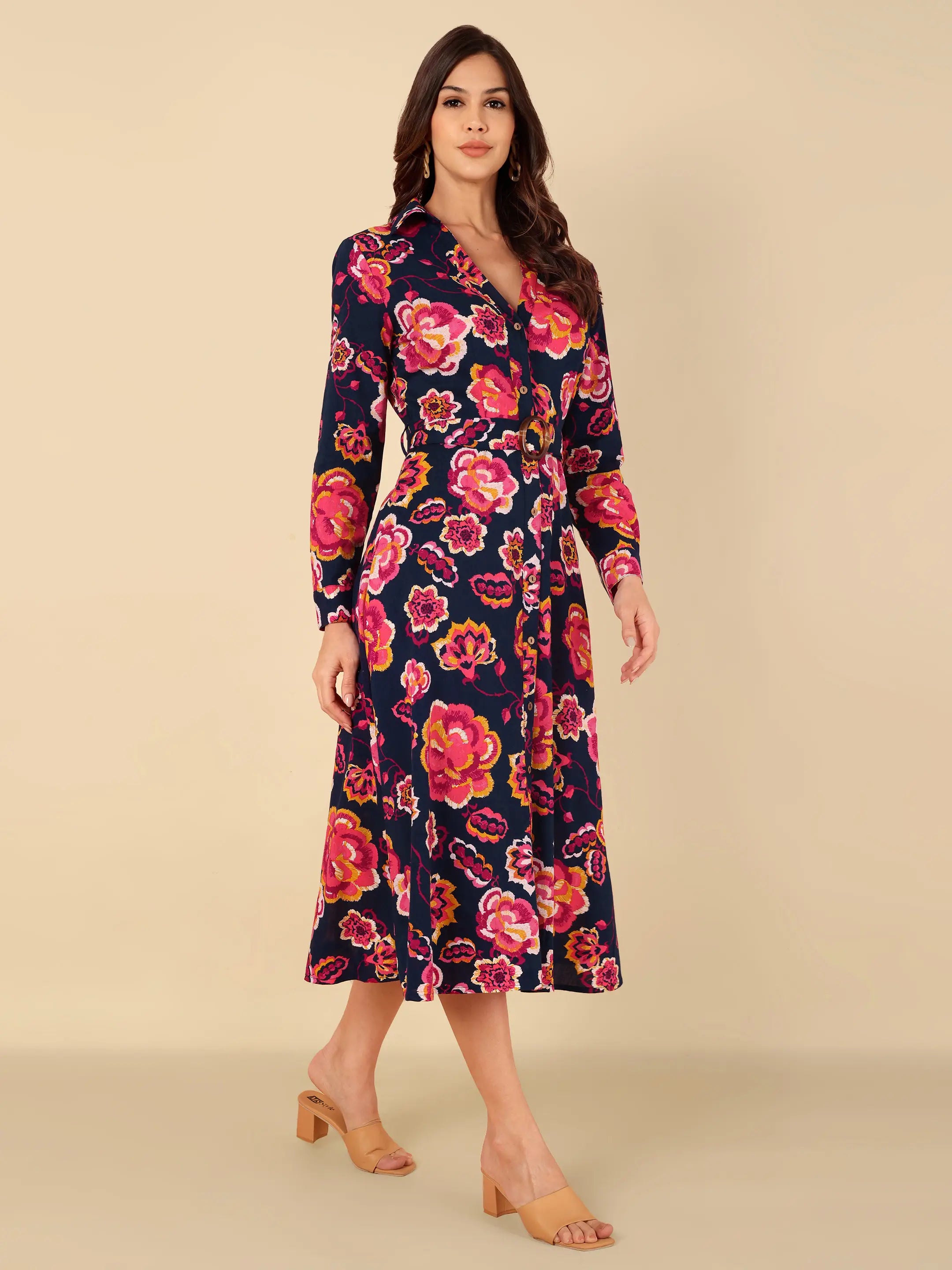 Midnight Bloom Shirt Dress