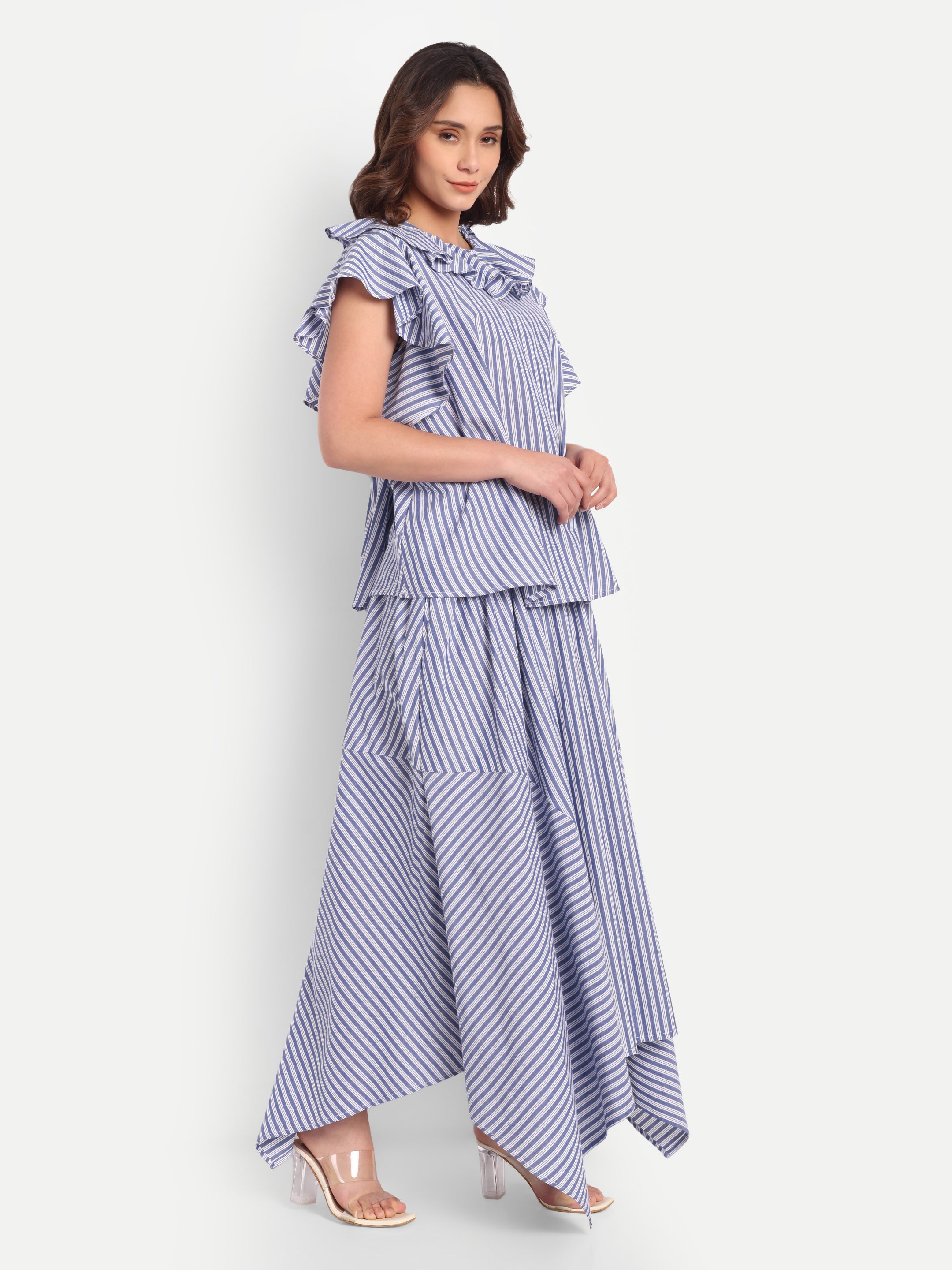 Blue Harbor Stripe Ruffle Top