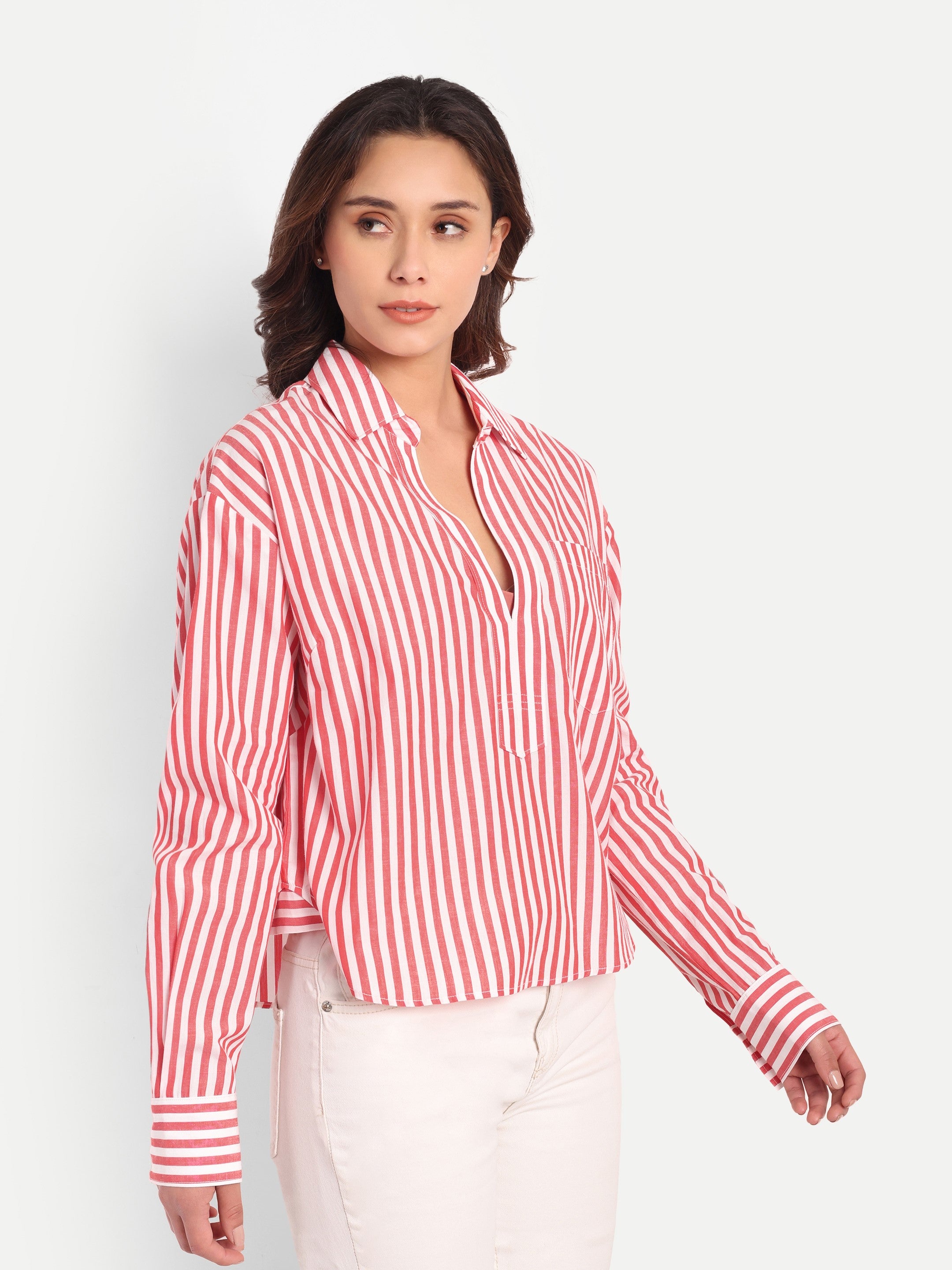 Coral Stripe Relaxed Shirt