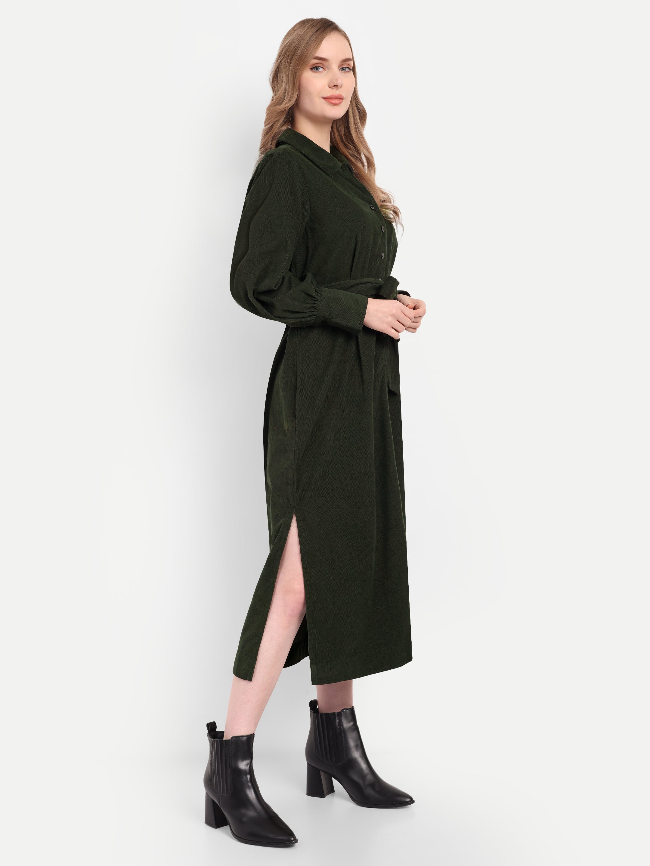 Olive Corduroy Shirt Dress