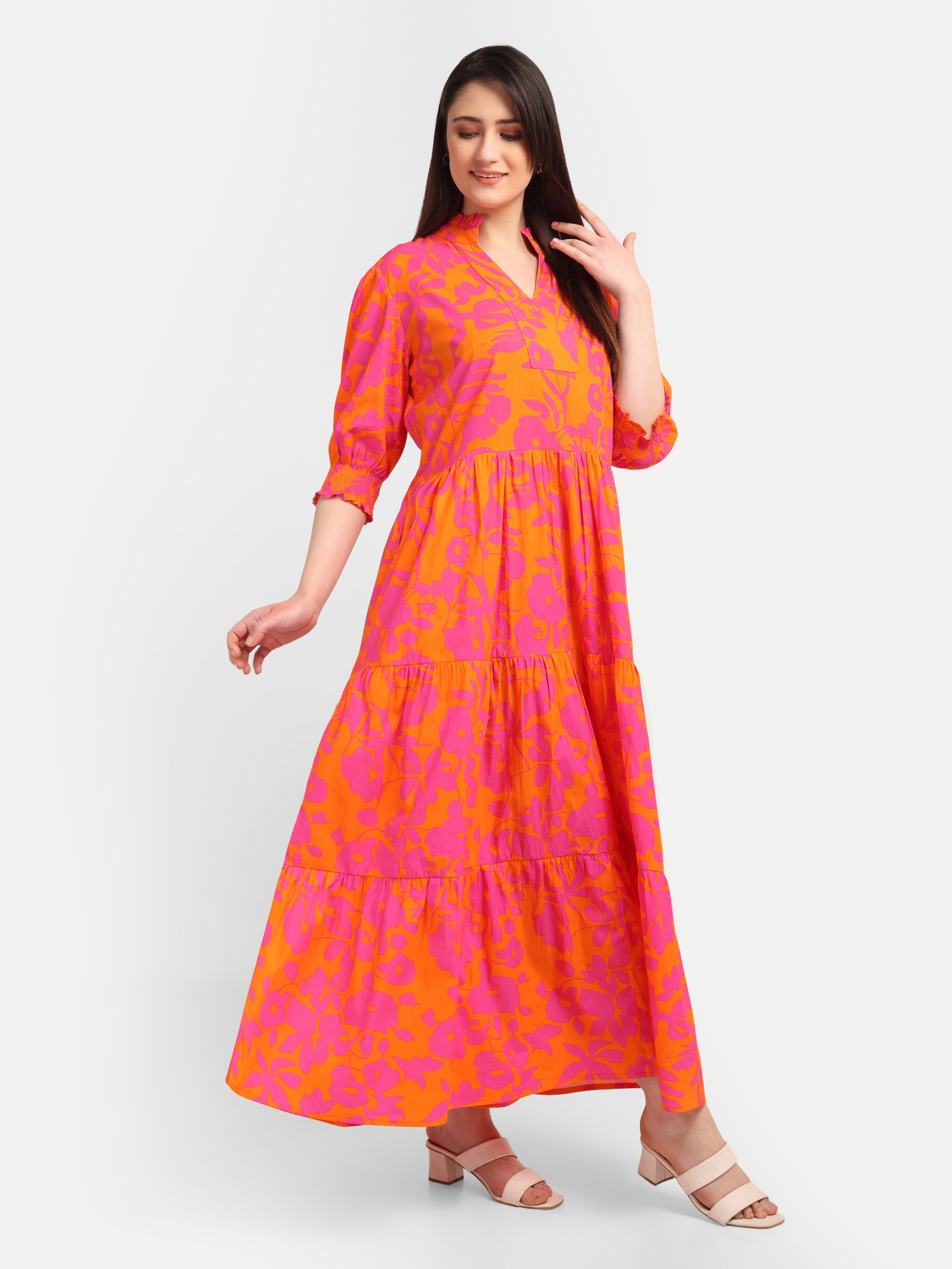 Sunset Bloom Tiered
Midi Dress