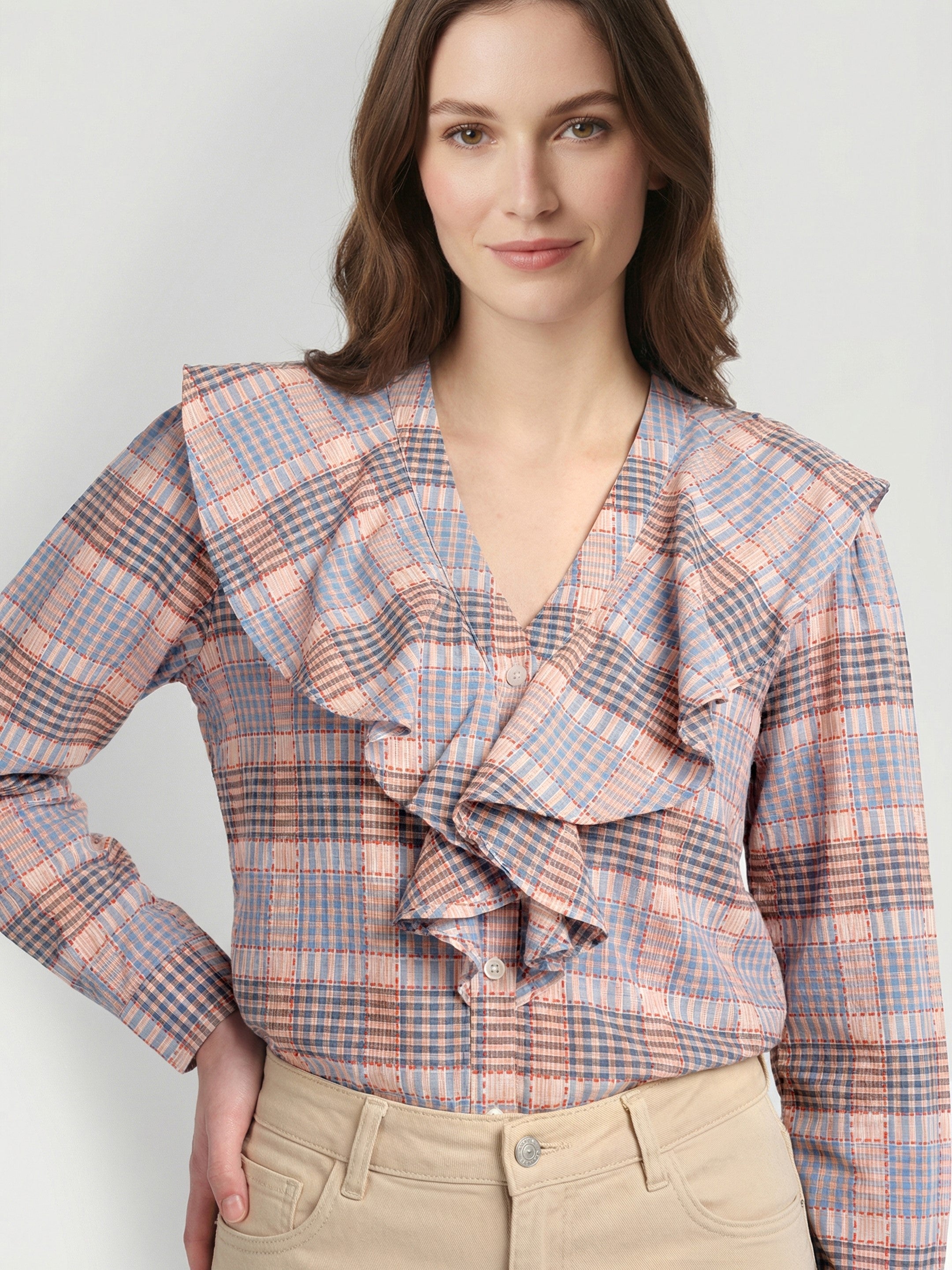 Soft Check Ruffle Top